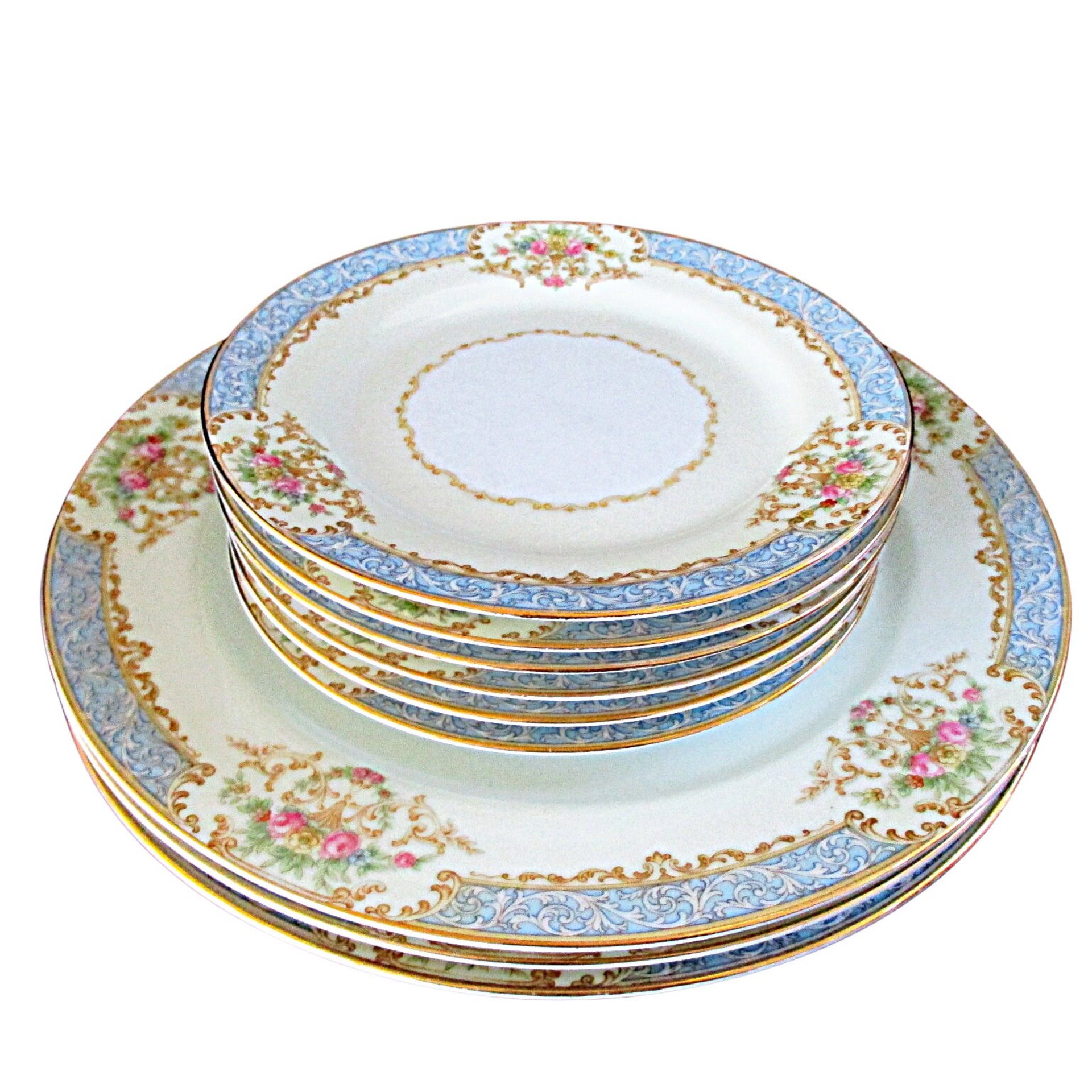 Noritake Chevonia Plates, 3 Dinner and 6 Dessert or Bread Plates, Your Pick, Blue Borders and Florals