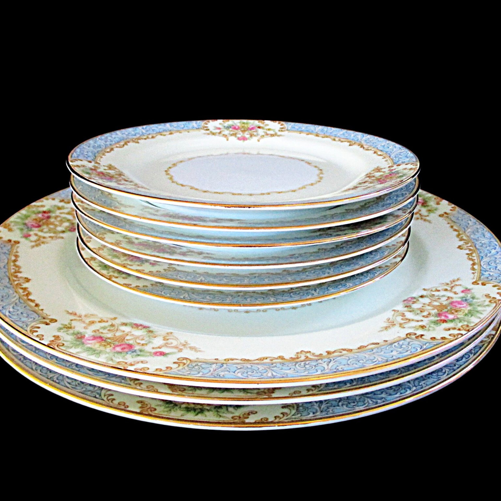 Noritake Chevonia Plates, 3 Dinner and 6 Dessert or Bread Plates, Your Pick, Blue Borders and Florals