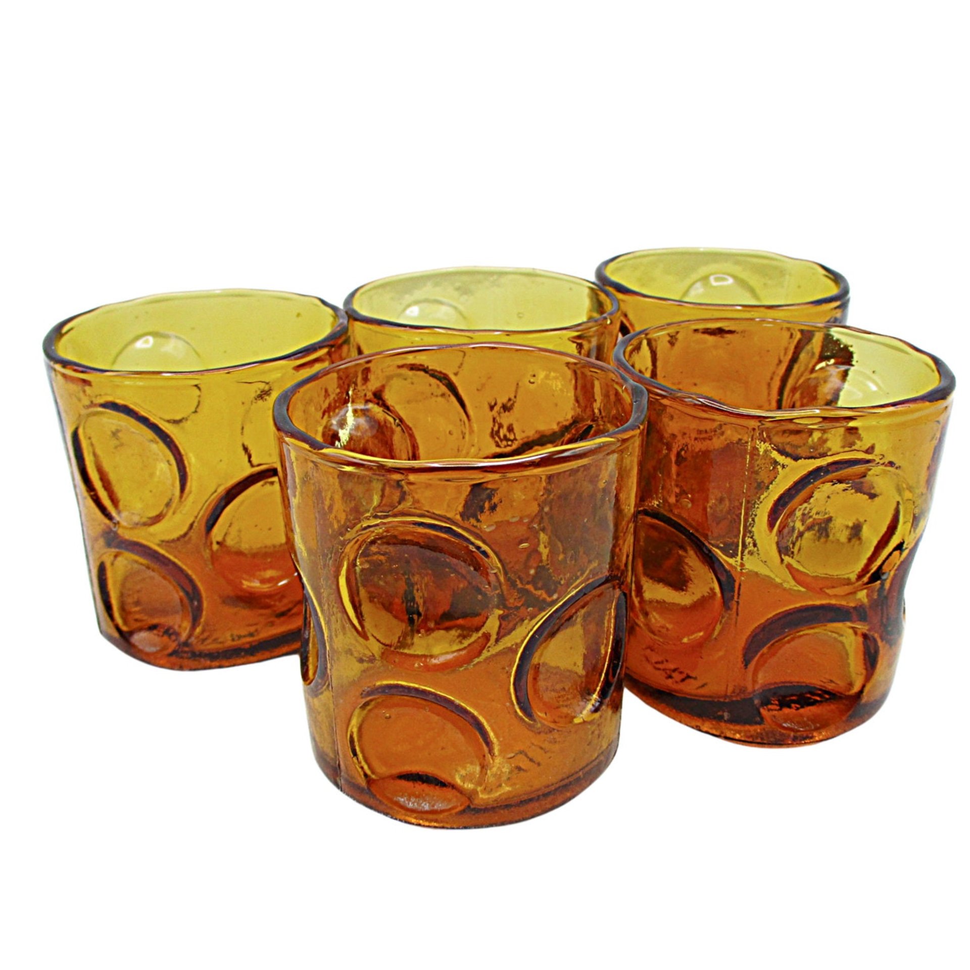 Set of 5, Liquors or Bourbon Glasses, Marked Made in Italy, Pinched Sides, Grappa Barware