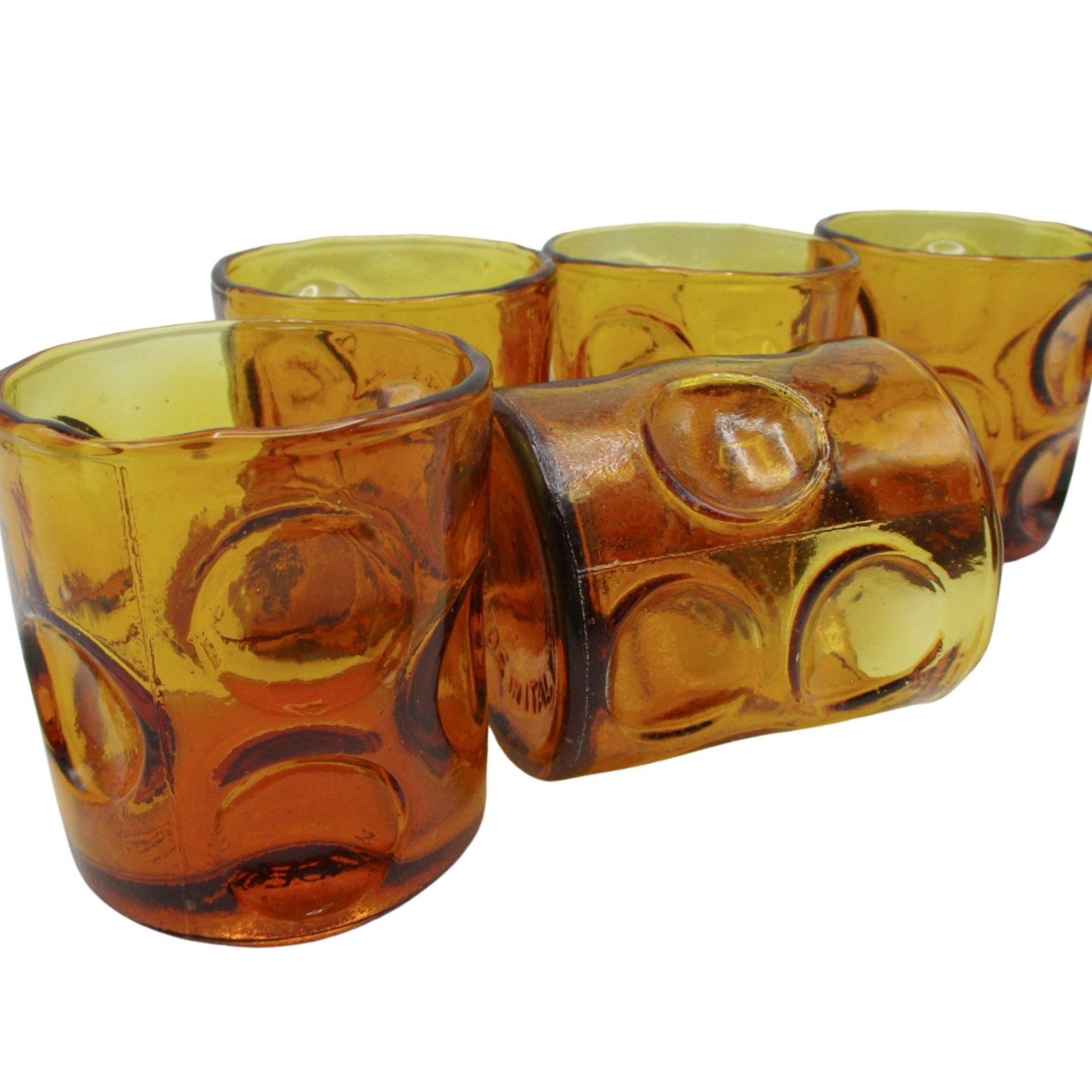 Set of 5, Liquors or Bourbon Glasses, Marked Made in Italy, Pinched Sides, Grappa Barware