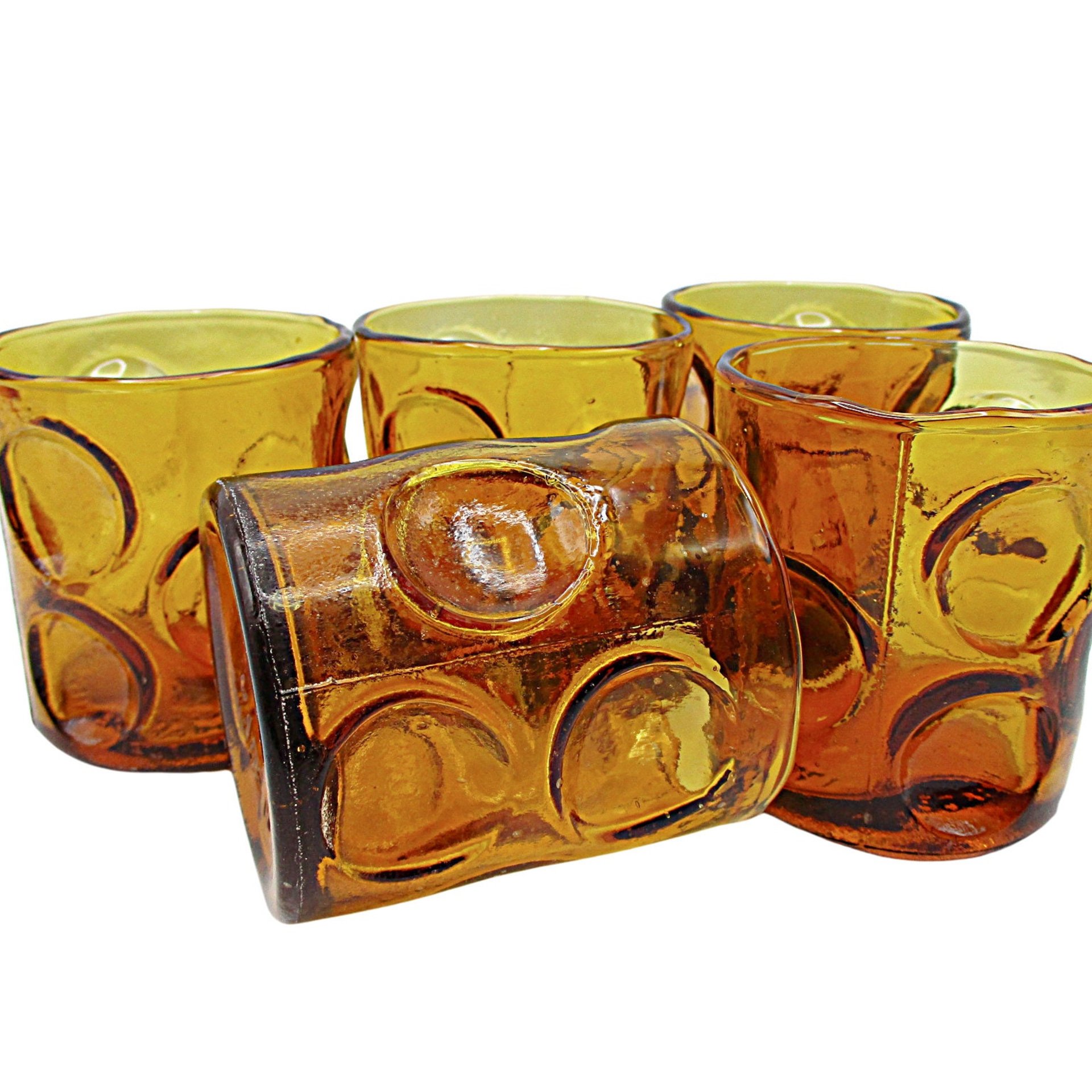 Set of 5, Liquors or Bourbon Glasses, Marked Made in Italy, Pinched Sides, Grappa Barware