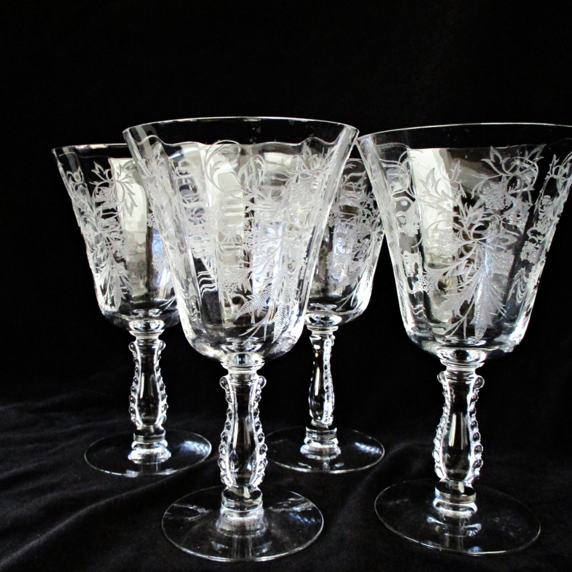 Fostoria Heather Wine Glasses or Water Goblets, Fine Crystal Stemware, Great Condition, Set of 4