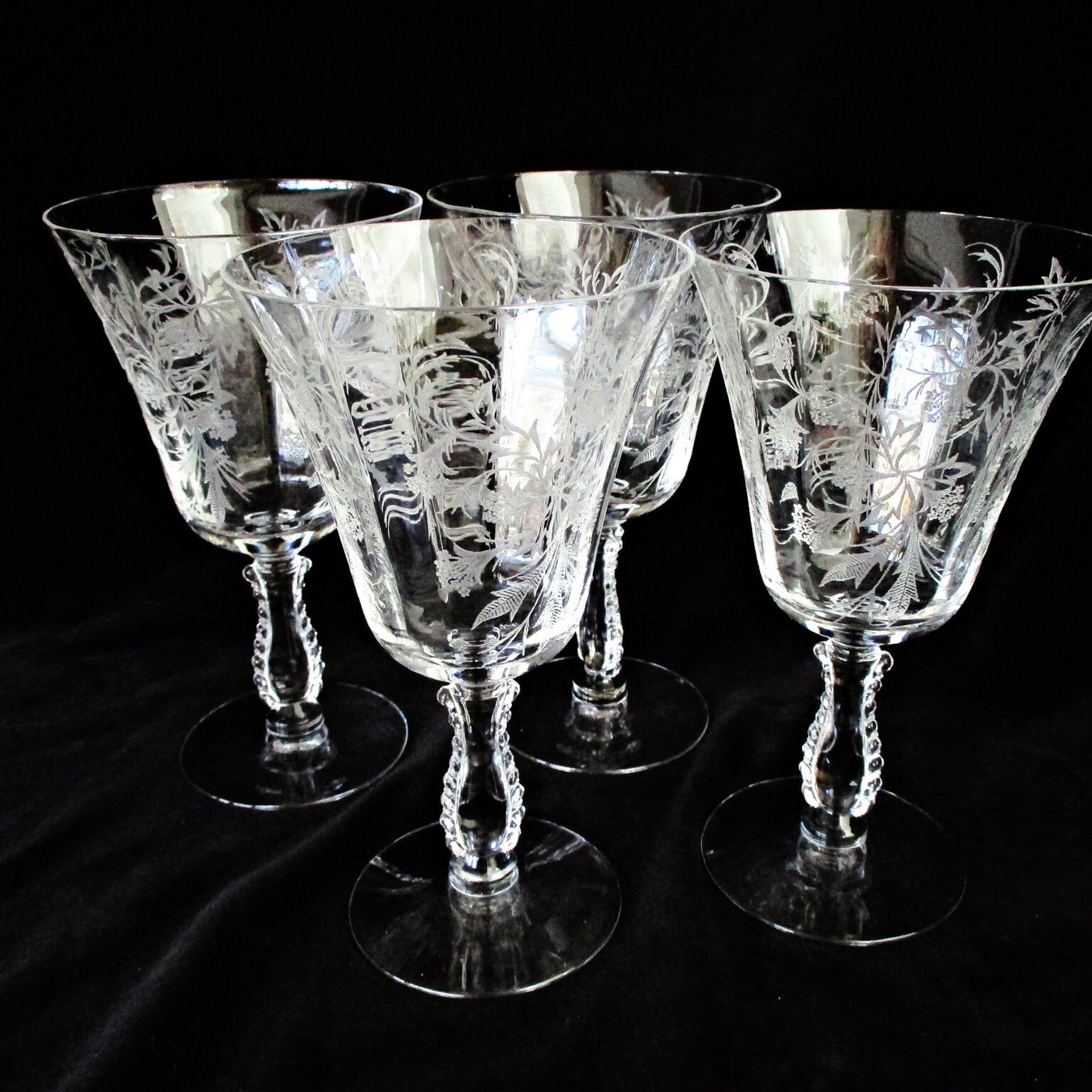 Fostoria Heather Wine Glasses or Water Goblets, Fine Crystal Stemware, Great Condition, Set of 4