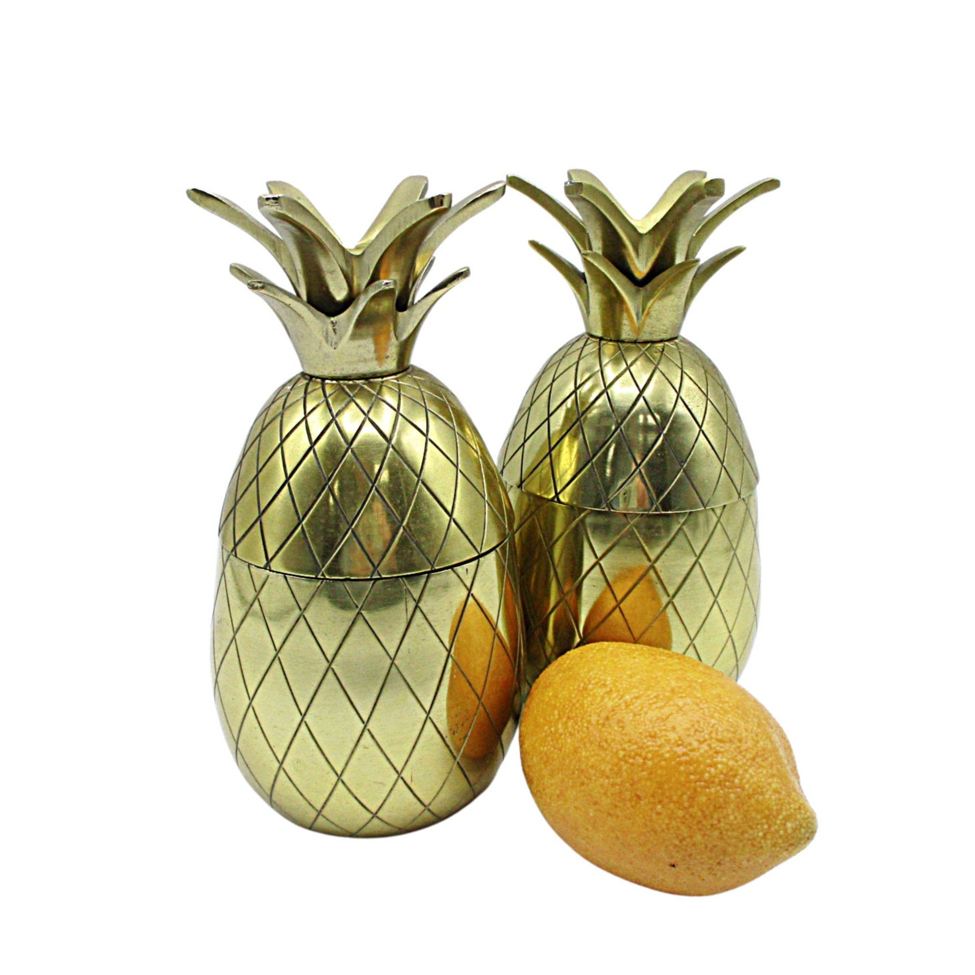 Brass Pineapples, Candle Holders, 6 Inch, Open for Storage, Mantel Decor, Hospitality Gift, Tablescaping, Tropical Decor, Set of 2