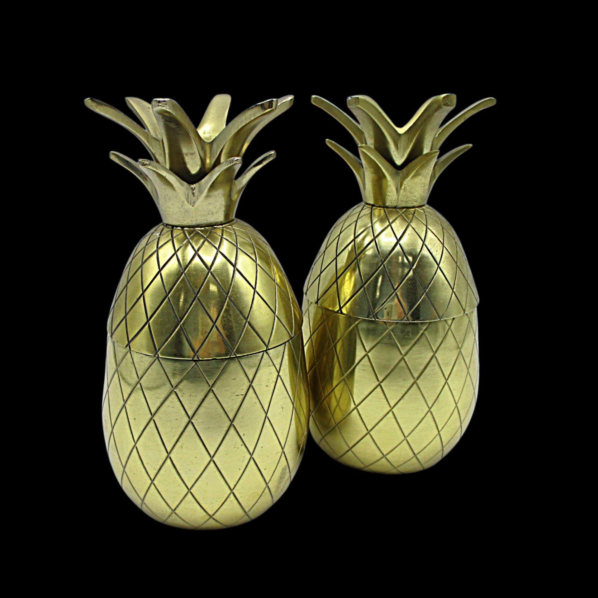 Brass Pineapples, Candle Holders, 6 Inch, Open for Storage, Mantel Decor, Hospitality Gift, Tablescaping, Tropical Decor, Set of 2