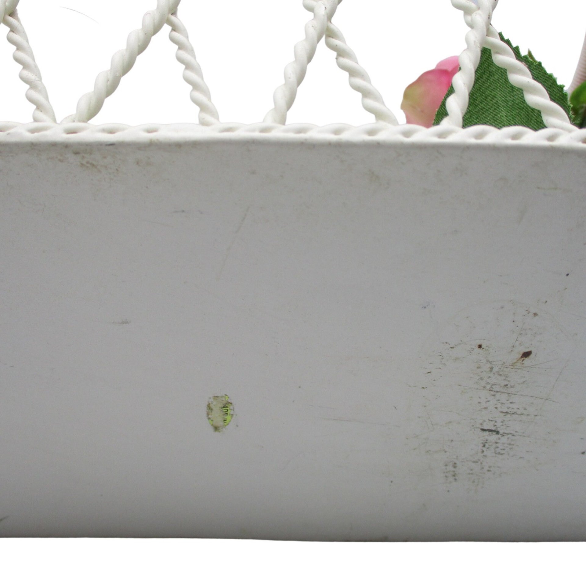 Wire Basket, Double Handled, Twisted Metal, Flower Holder, Solid Bottom, Lattice Sides, 15in X 9in, Farmhouse Cottage Decor