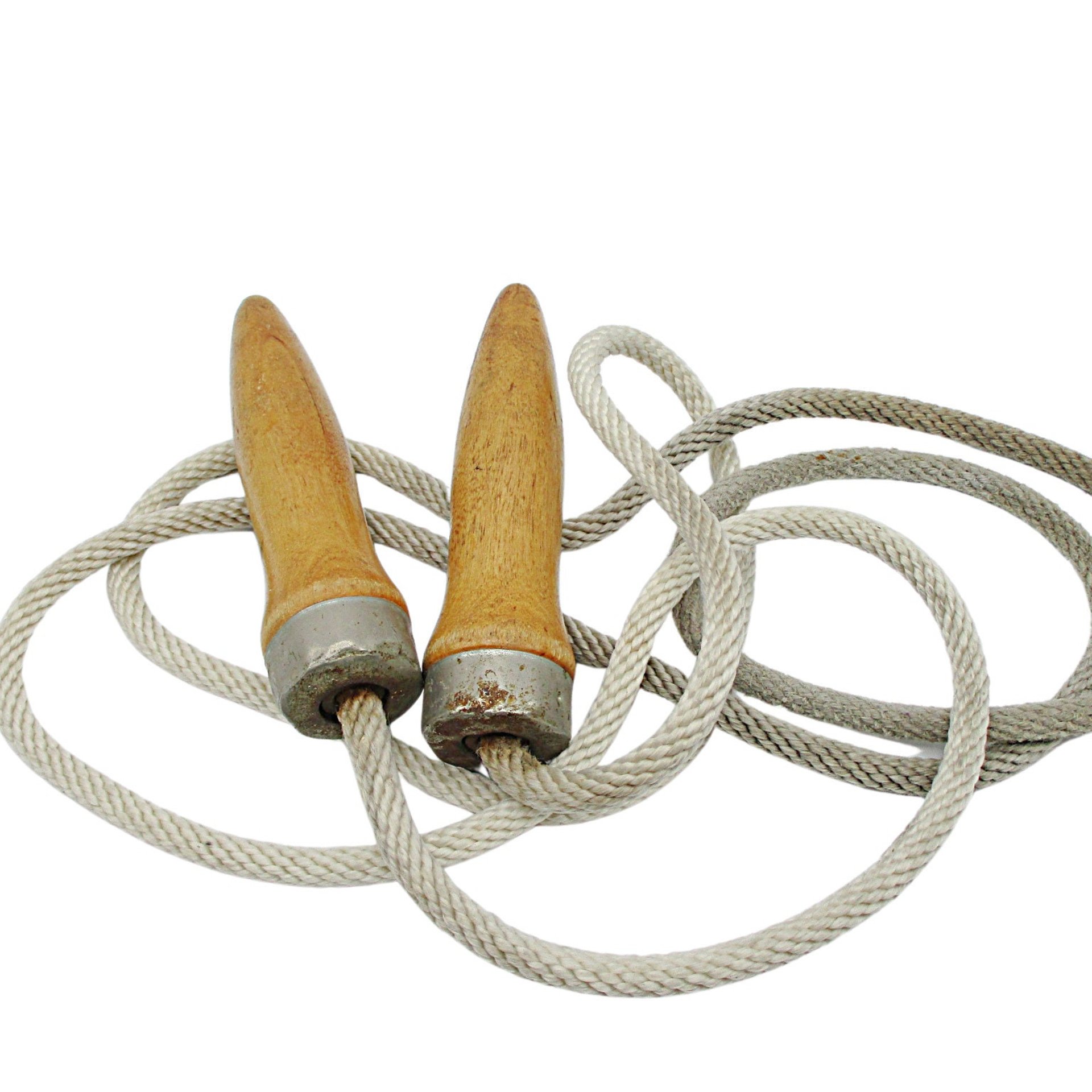 Vintage Jump Rope, Large Wooden Handles, Sturdy Cotton Rope, Adult Jump Rope, Exercise Rope