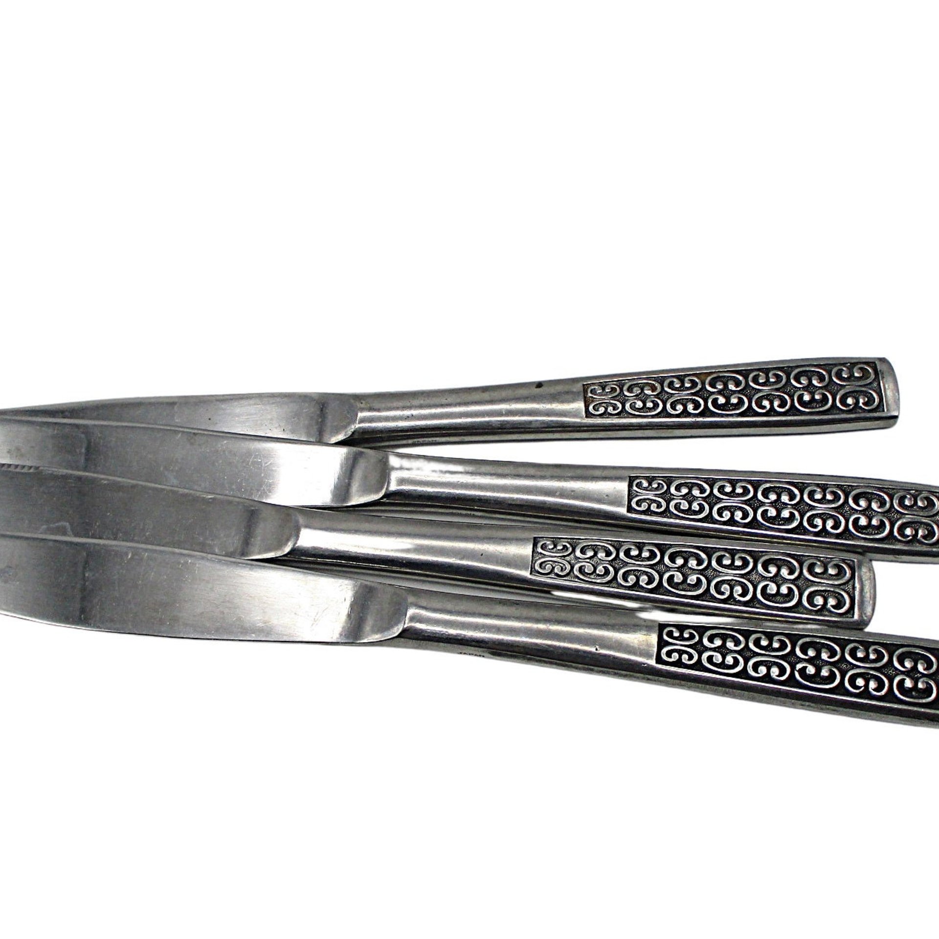 International Stainless Flatware, Serenata Pattern, Everyday Silverwear, Black Accent Design, Sets of Knives, Forks, Teaspoons, Tablespoons