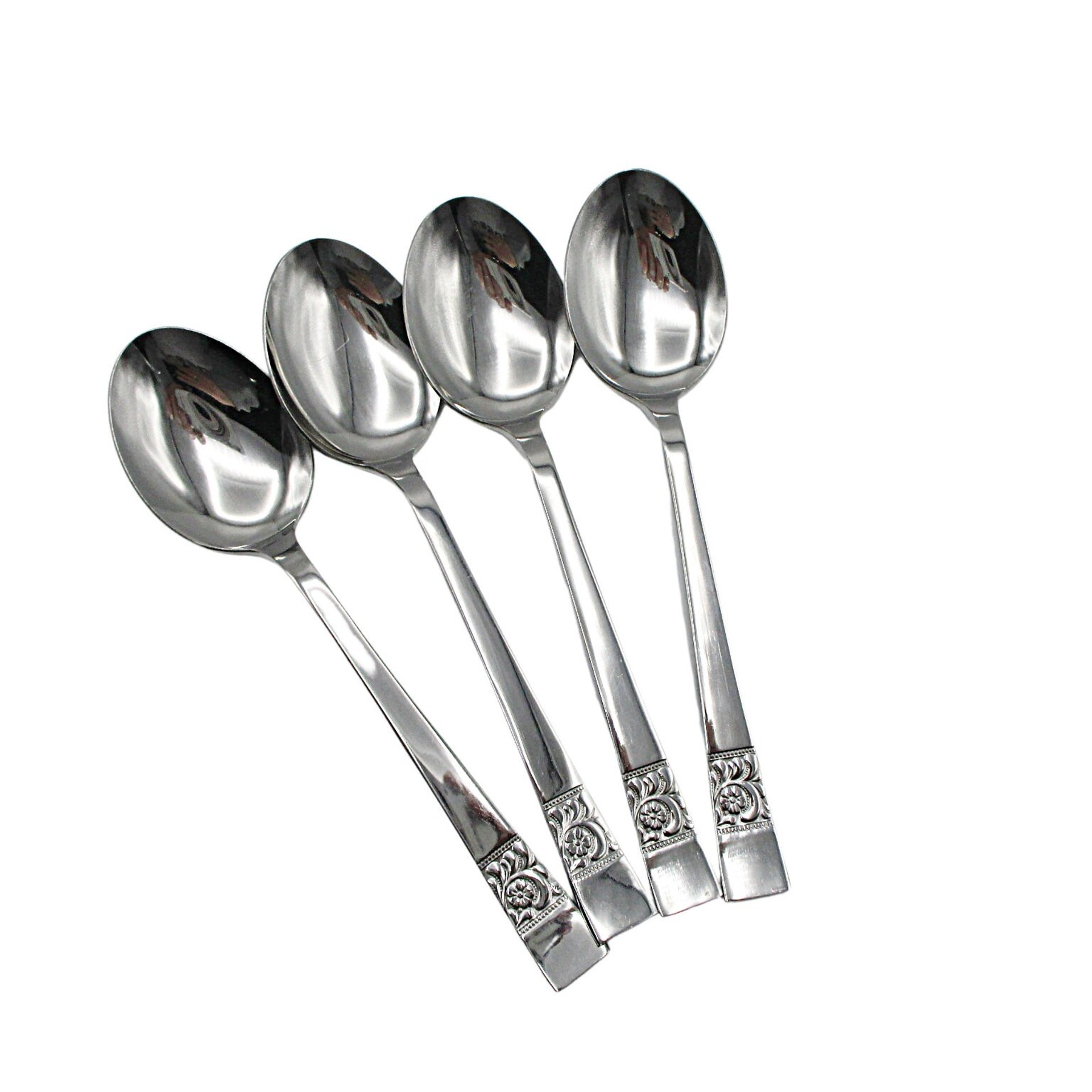 Stainless Steel Flatware, Japan, Unknown Pattern, 4 Soup or Place Spoons, Replacement Flatware