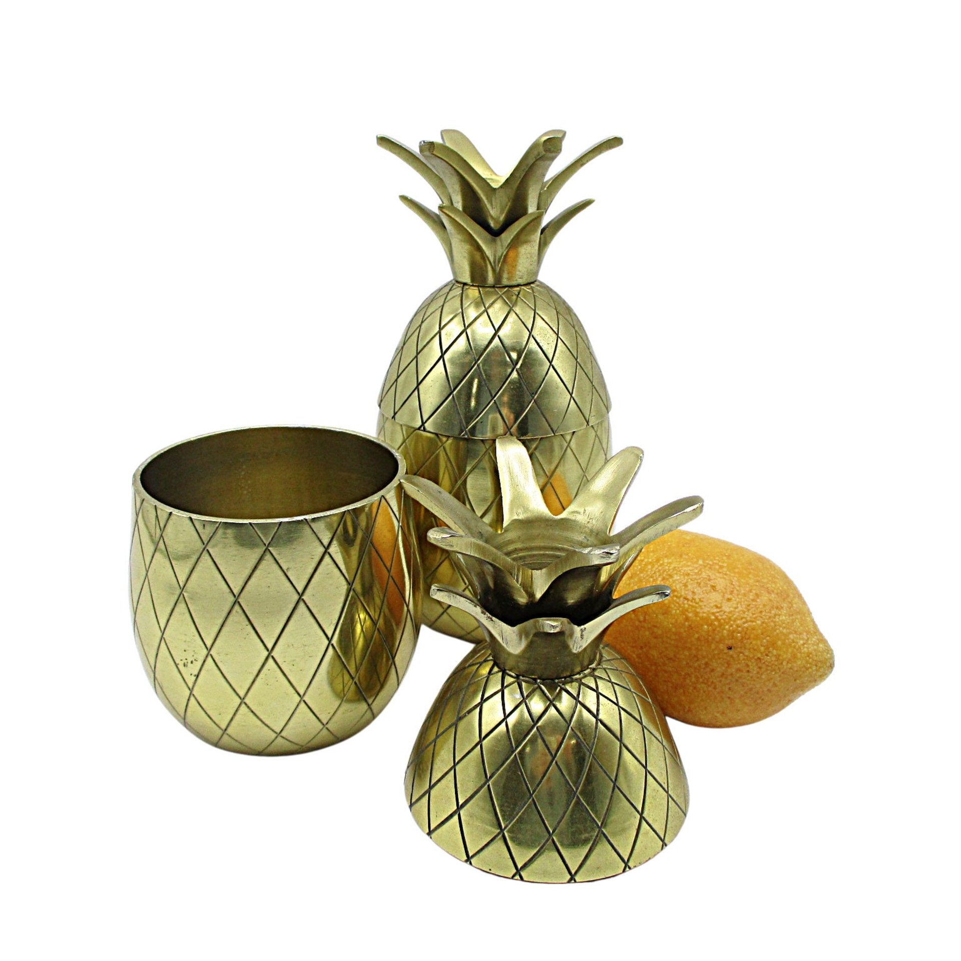 Brass Pineapples, Candle Holders, 6 Inch, Open for Storage, Mantel Decor, Hospitality Gift, Tablescaping, Tropical Decor, Set of 2