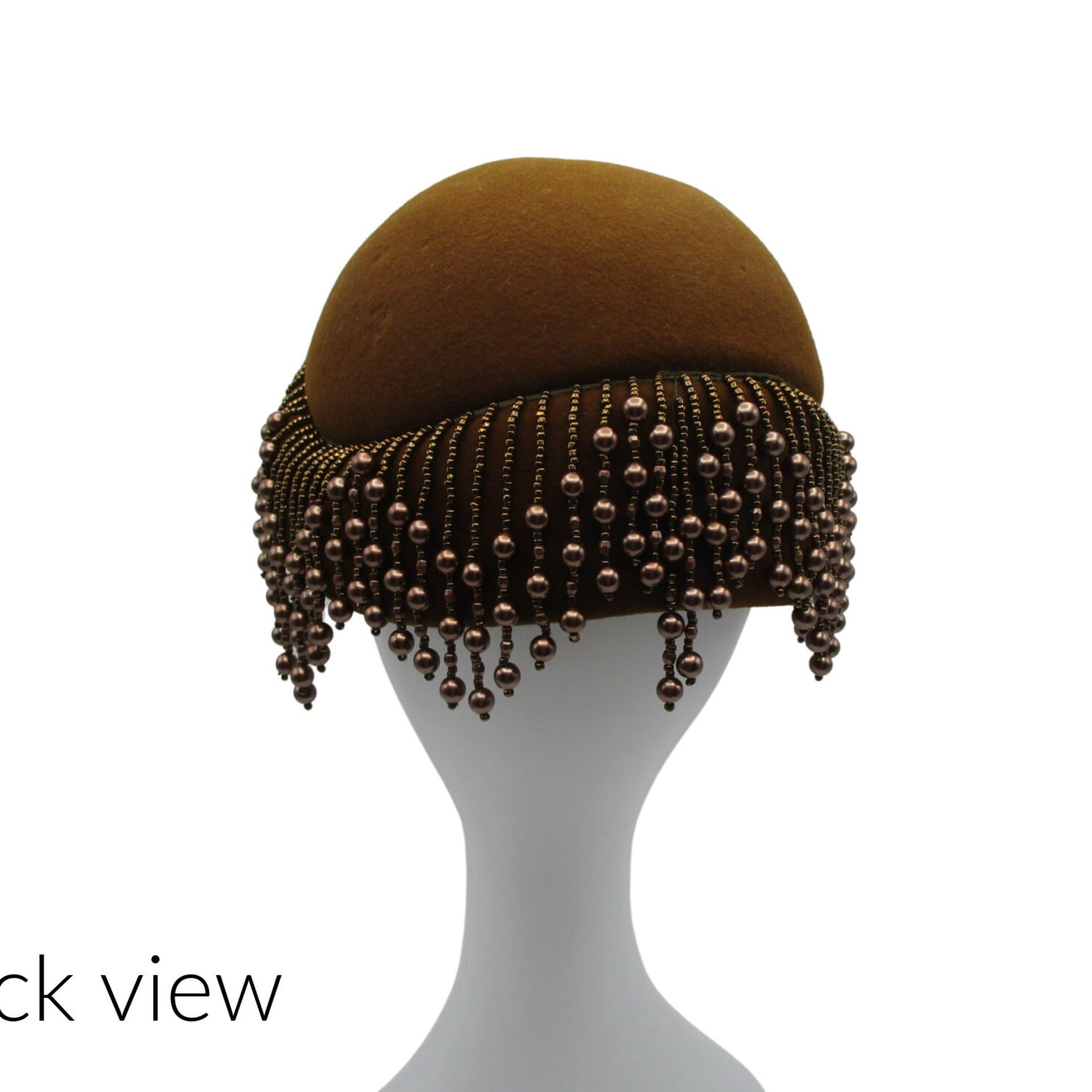 Mid Century, Beaded Hat or Cap, Gatsby Look, Graduated Hanging Beadwork, Beaded Flapper Hat, Cloche Hat, Rich Copper Wool