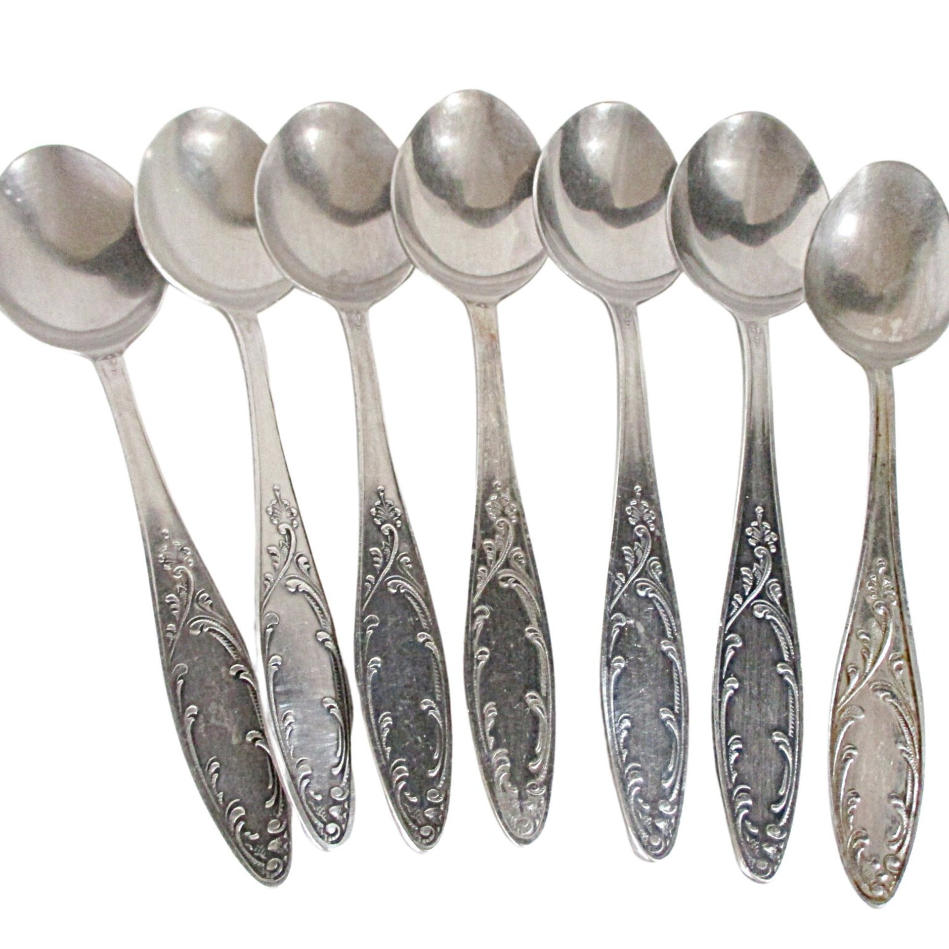 Russian 6 Tablespoons and 1 Teaspoon, MHU, Set of 7, Silverplate Flatware, Soviet Era, Good Condition
