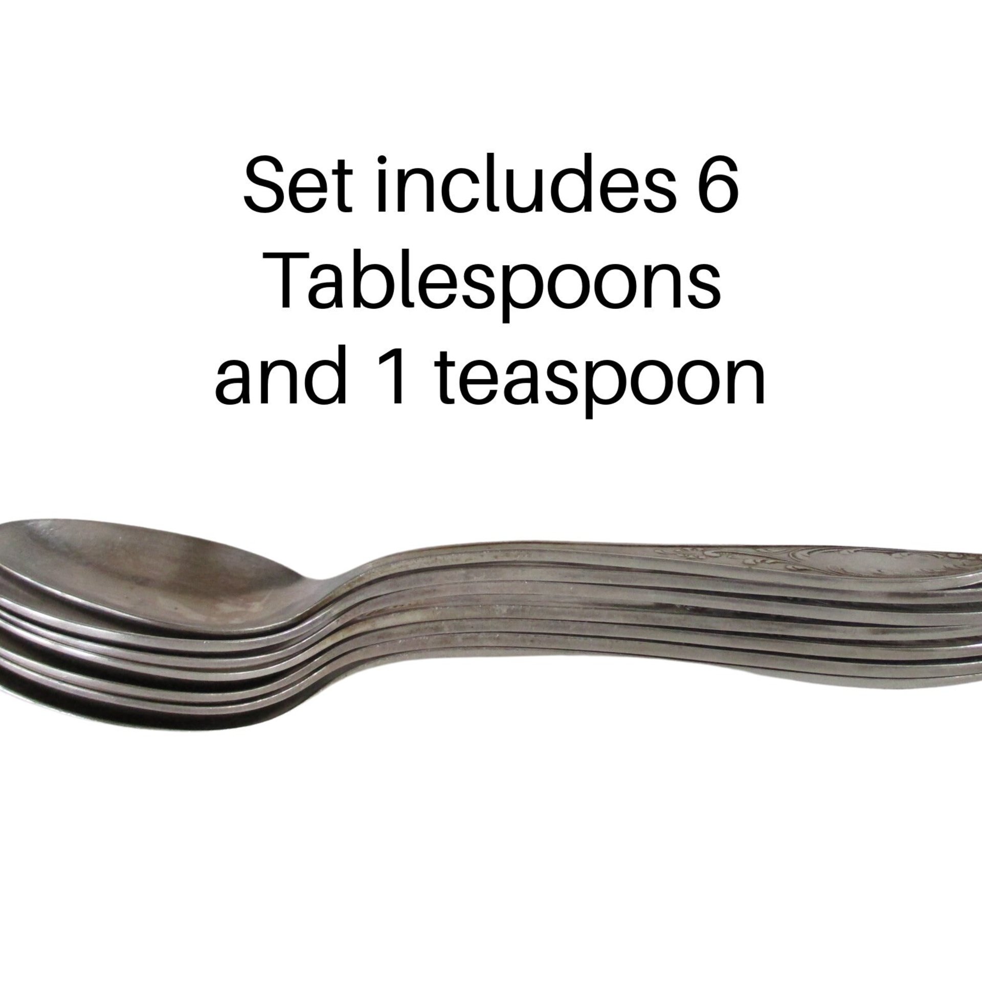 Russian 6 Tablespoons and 1 Teaspoon, MHU, Set of 7, Silverplate Flatware, Soviet Era, Good Condition