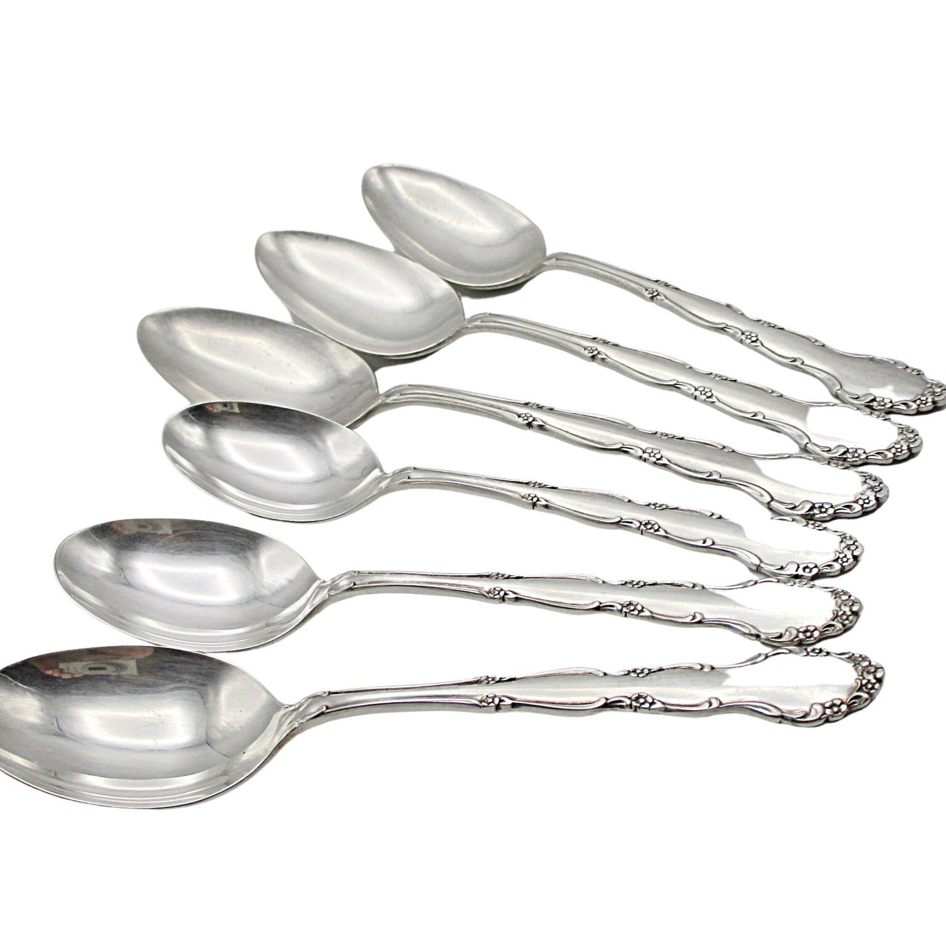 Rogers Flirtation Silver Plate, 3 Serving Spoons and 3 Tablespoons, Replacement Flatware, Mid Century Silverware Flatware