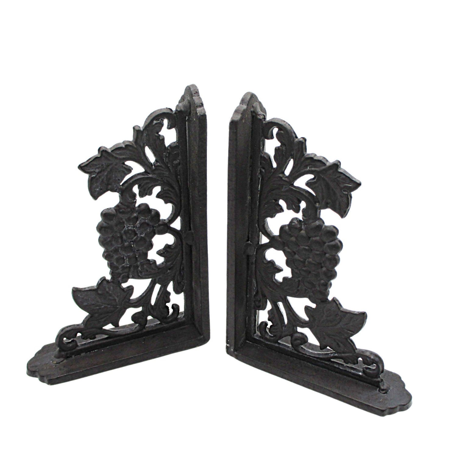 Cast Iron Bookends, Black Grapes and Vines, Epic Brand, Short or Tall, Very Heavy, Gift for Wine Lover