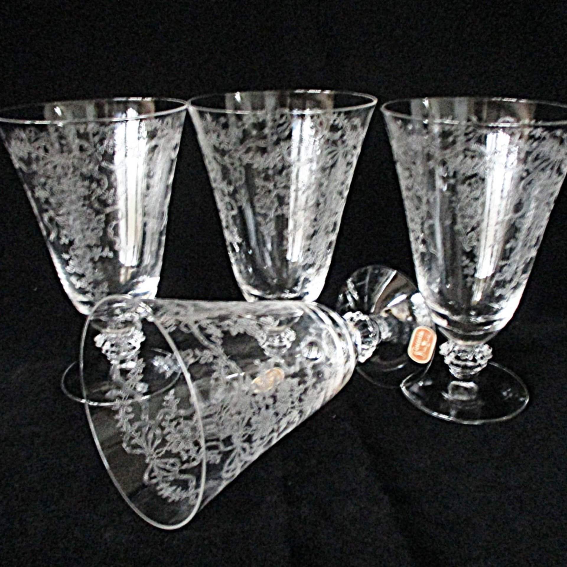 Fostoria Romance Tumblers, Set of 4, Etched Crystal Stemware, Replacement Fostoria Romance, Excellent Condition