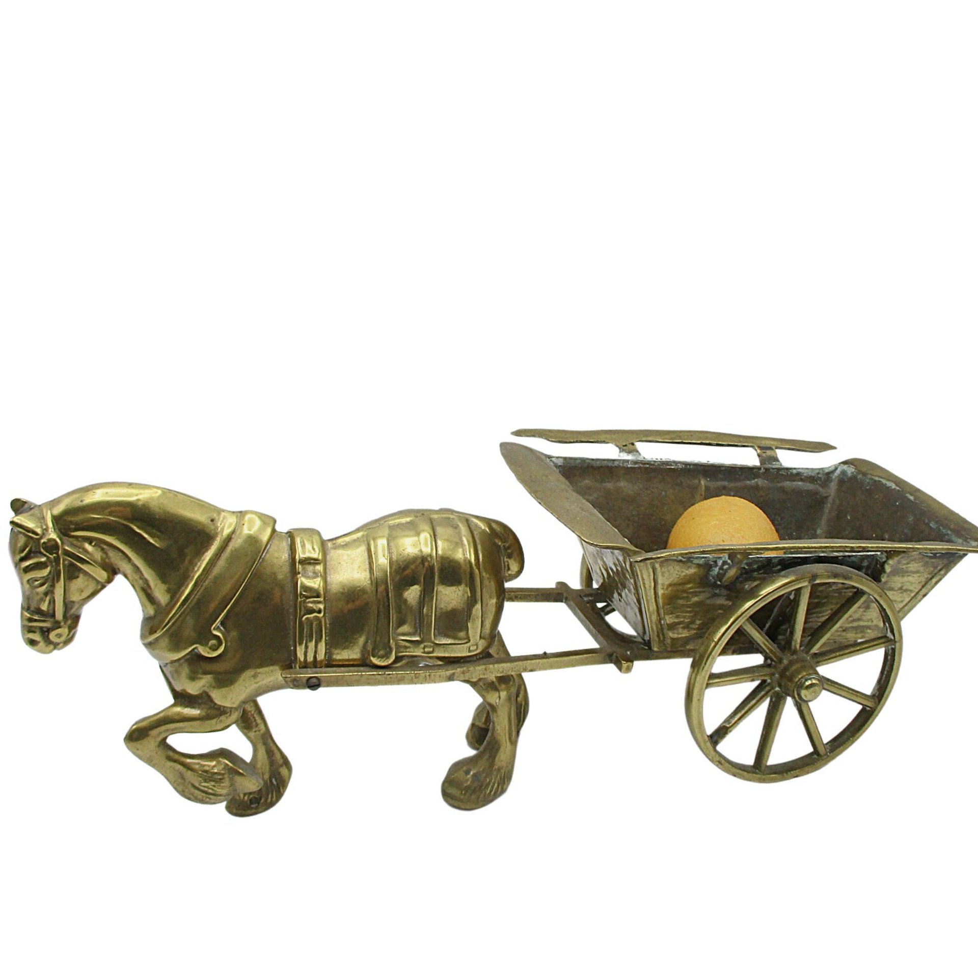 Large Brass Draft Horse Pulling Wagon, Farmhouse Decor, Planter, Gift for Horse Lover, 17 Inches Long, Work Horse and Wagon Statue