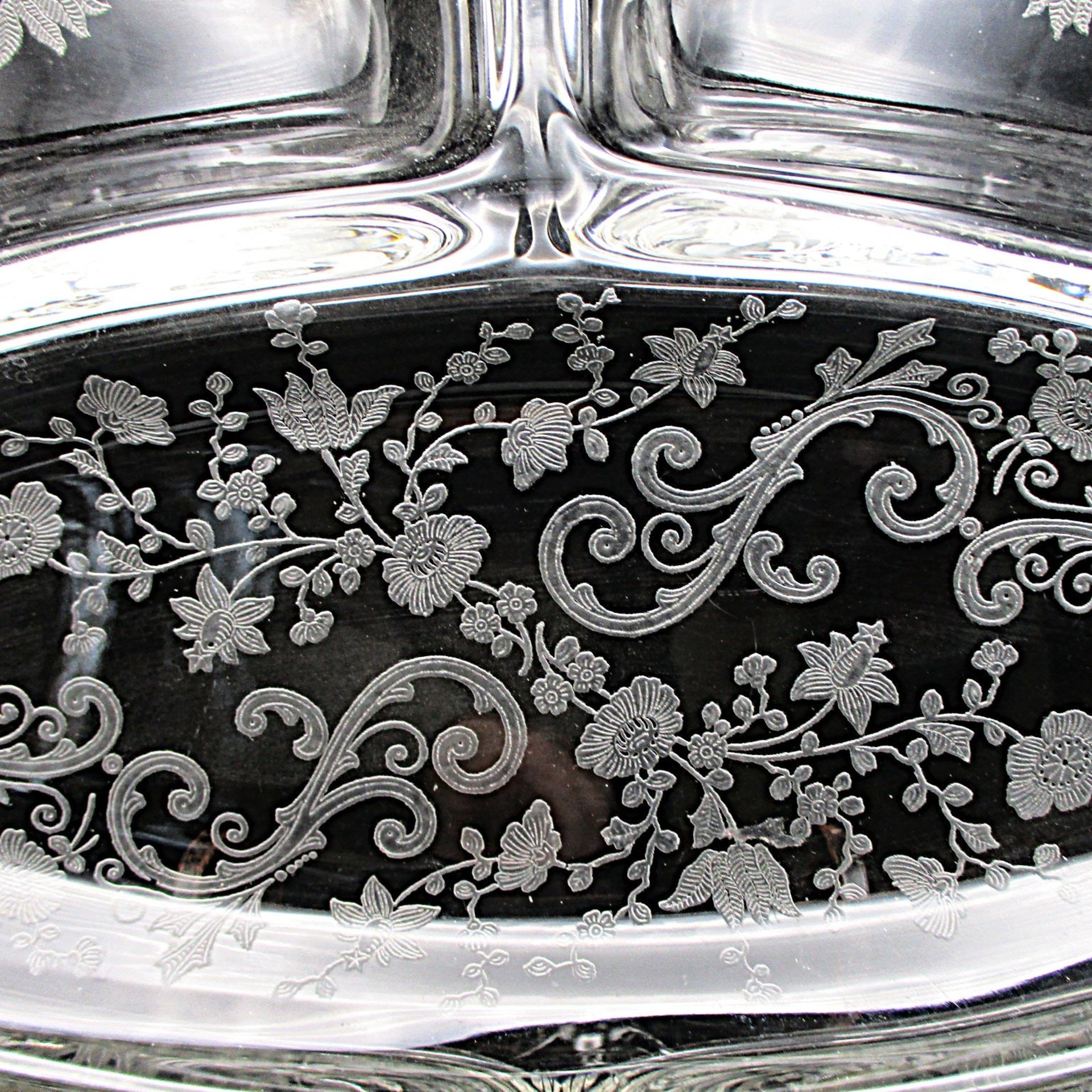 Cambridge Chantilly, Large Relish Dish, 5 Sectioned, Etched Crystal, Divided Platter, Excellent Condition, Wedding Gift