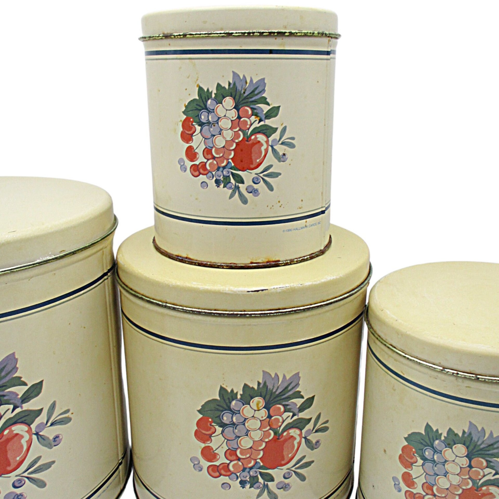 Metal Canisters, Set of 4, Hallmark 1990, Floral Decor, Beige, Stackable, Farmhouse or Country Kitchen Decor