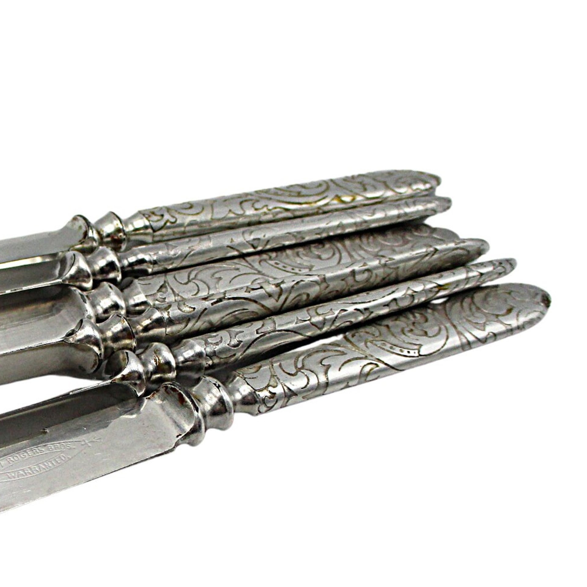 Rogers Silver Plate Arabesque Fruit Knives, Set of 6, Ornate Handles, Antique, Late 1800s