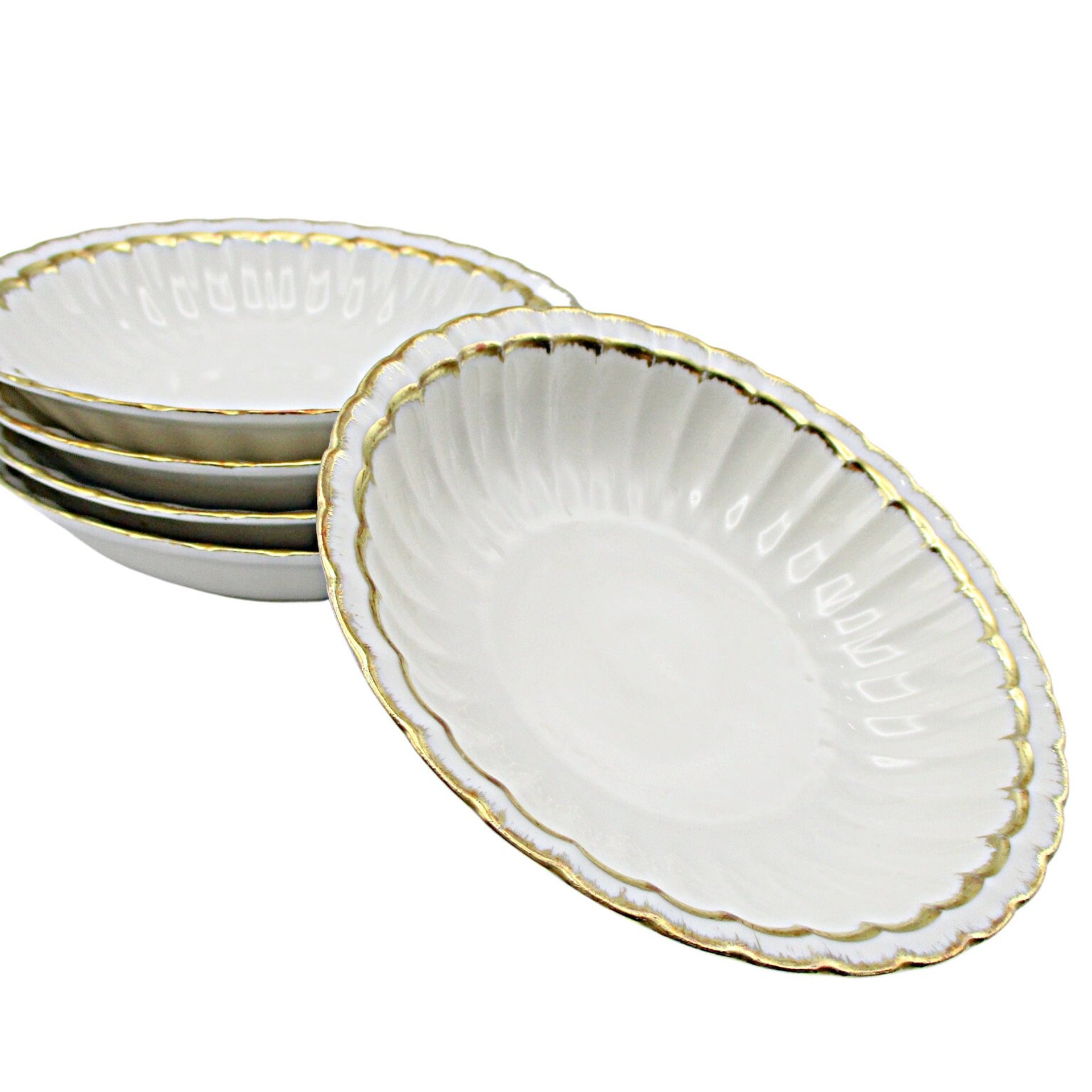 Wurttemberg Fruit or Dessert Bowls, White with Gold Accent Trims, Set of 5, Made in Germany