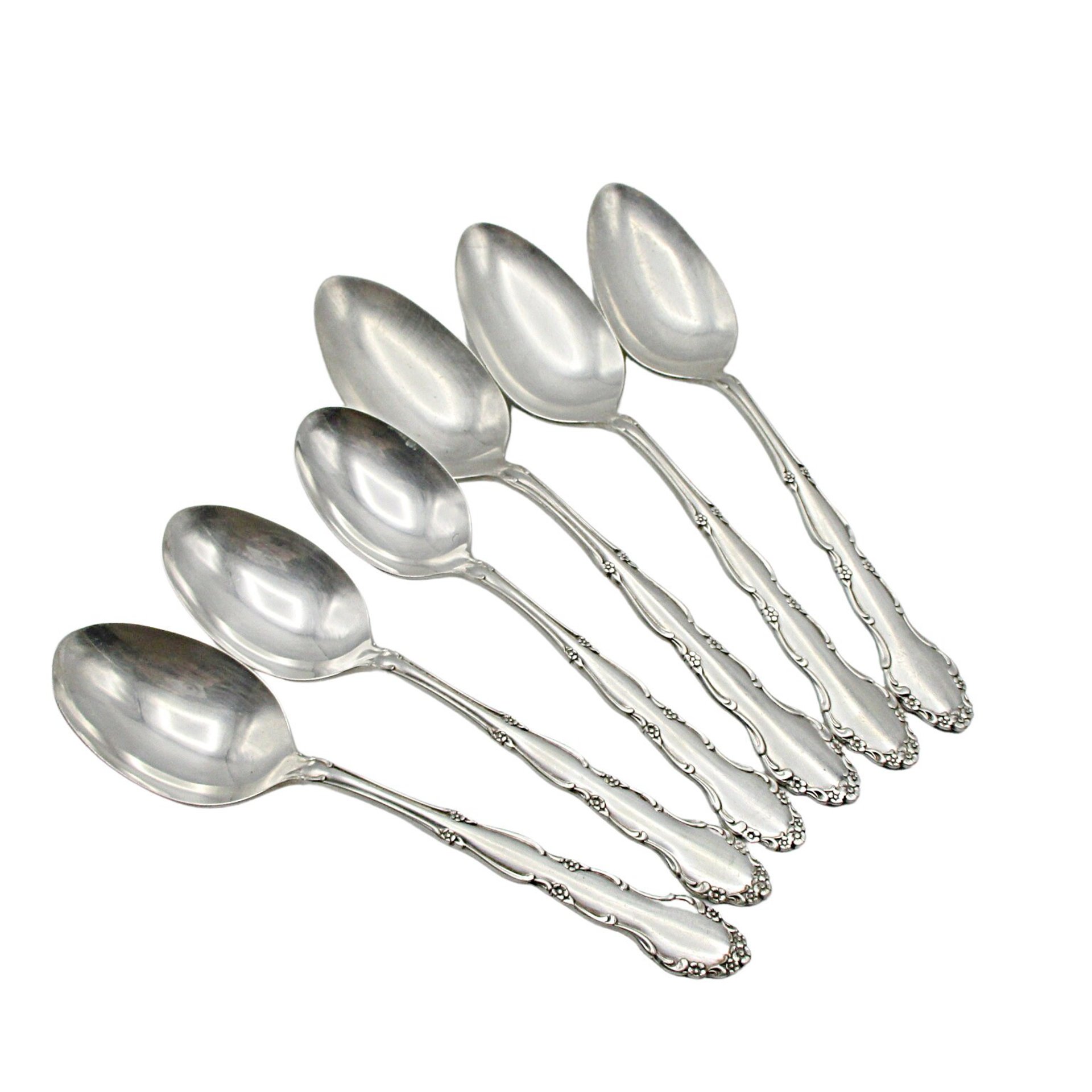 Rogers Flirtation Silver Plate, 3 Serving Spoons and 3 Tablespoons, Replacement Flatware, Mid Century Silverware Flatware