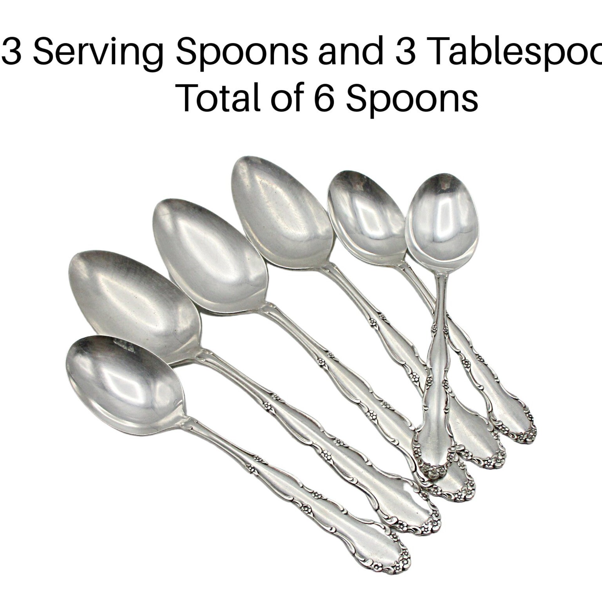 Rogers Flirtation Silver Plate, 3 Serving Spoons and 3 Tablespoons, Replacement Flatware, Mid Century Silverware Flatware