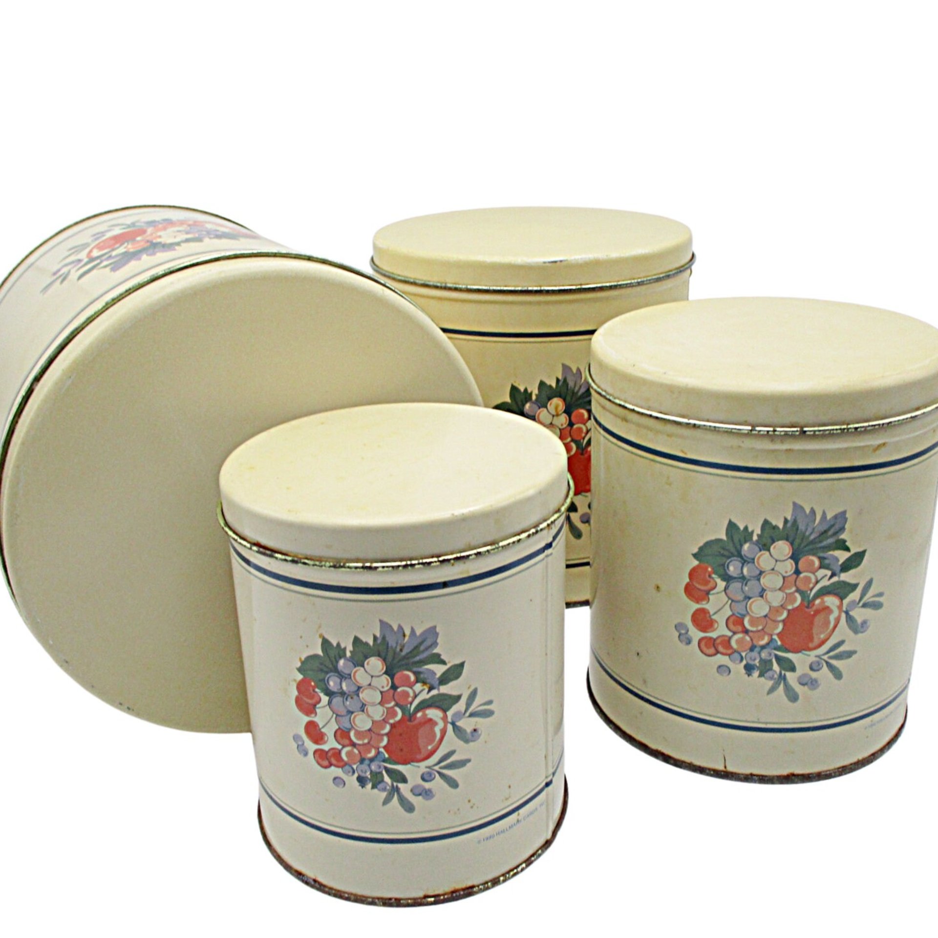 Metal Canisters, Set of 4, Hallmark 1990, Floral Decor, Beige, Stackable, Farmhouse or Country Kitchen Decor
