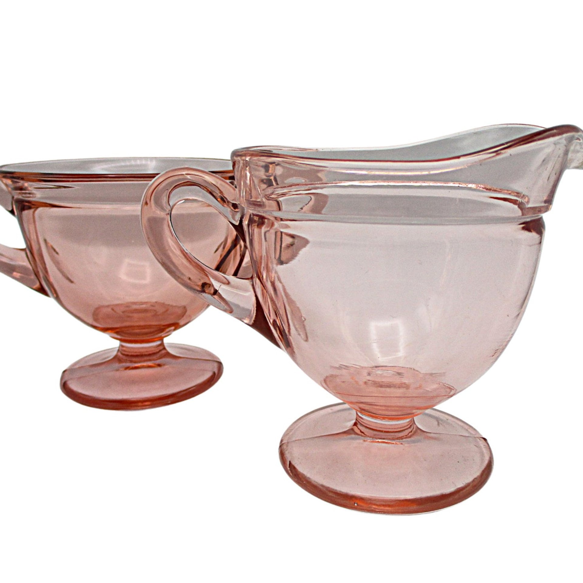 Pink Depression Glass Creamer and Sugar Bowl, Country or Farmhouse Kitchen Decor, Pink Kitchen Decor, Wonderful Condition