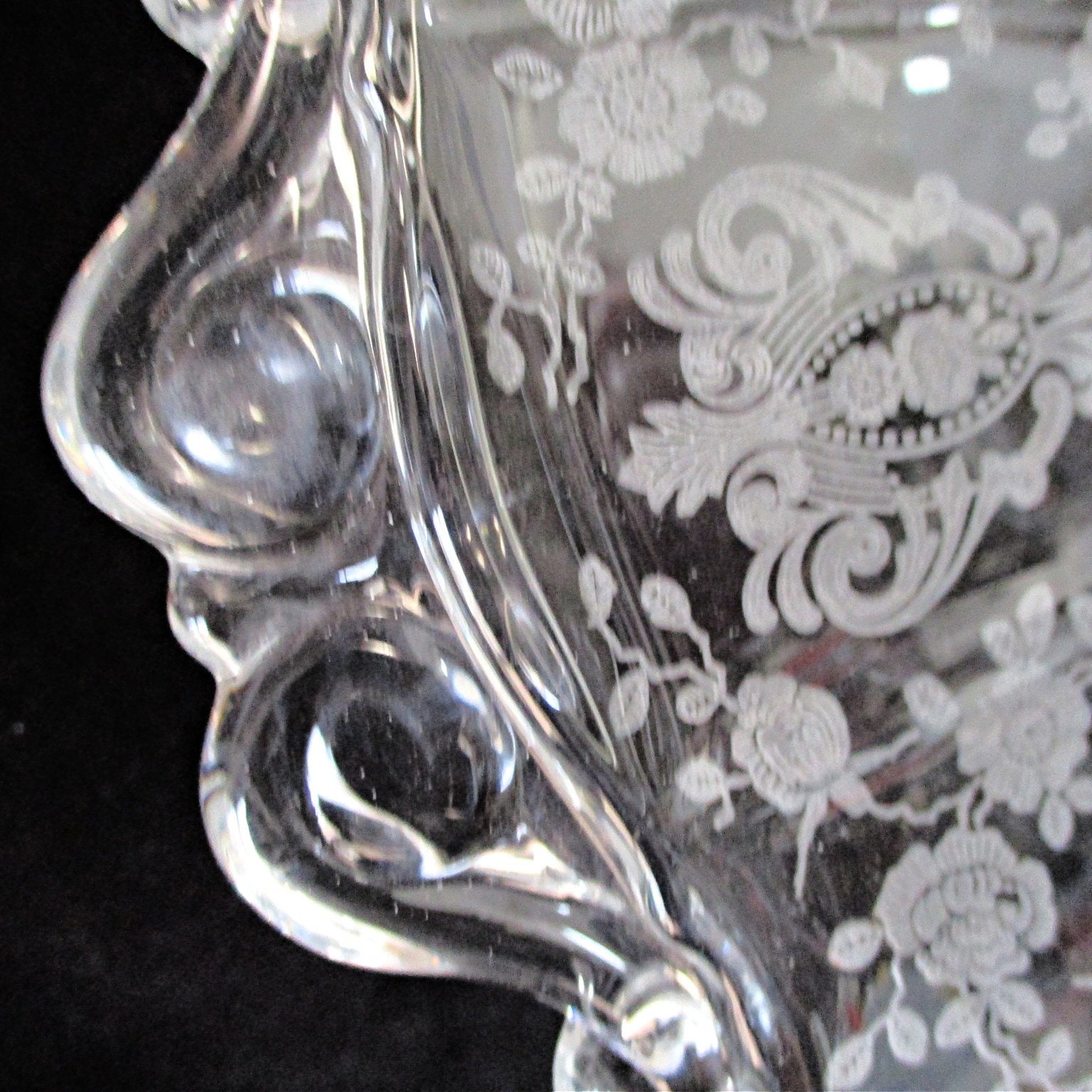 Cambridge Etched Platter and Bowl, Rose Point, Cheese and Cracker Plate, Serving Tray, AND Handled Bowl, Wedding or Bridal Shower