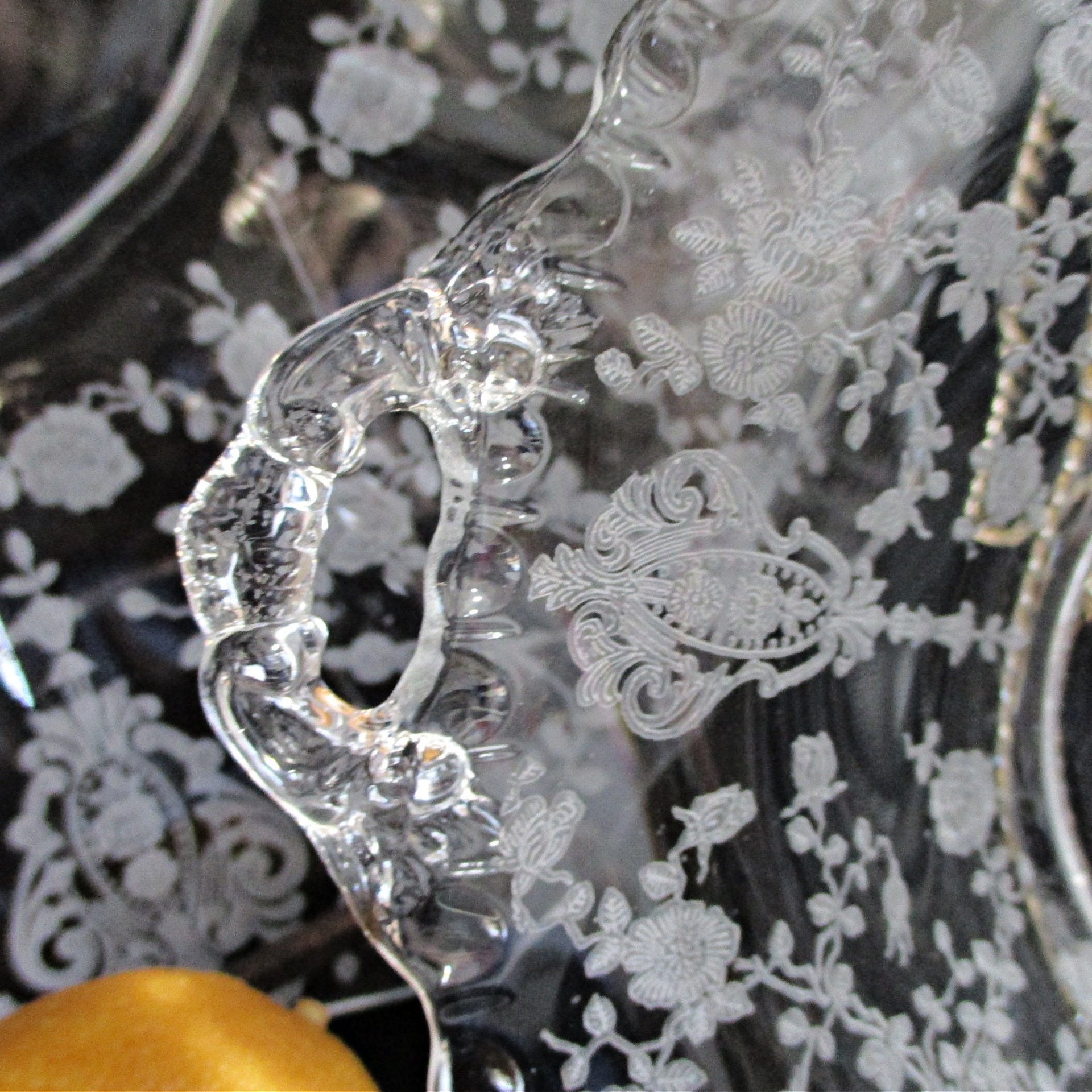 Cambridge Etched Platter and Bowl, Rose Point, Cheese and Cracker Plate, Serving Tray, AND Handled Bowl, Wedding or Bridal Shower