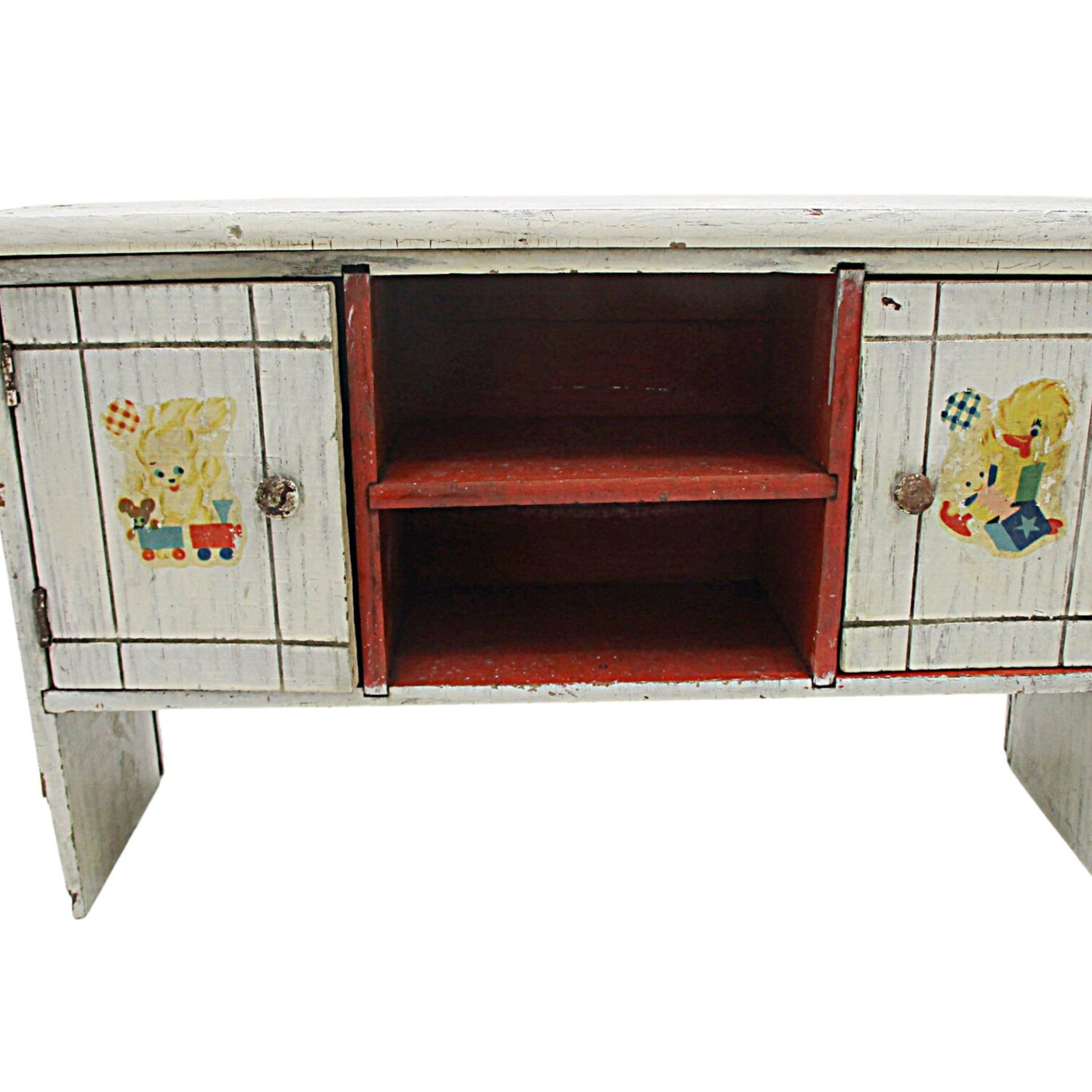 Doll Bed Headboard, Shelves Cubbies, Distressed Finish, Childs Designs, Wooden Doll Furniture, Small Buffet or Sideboard, 15 Inch by 9 Inch