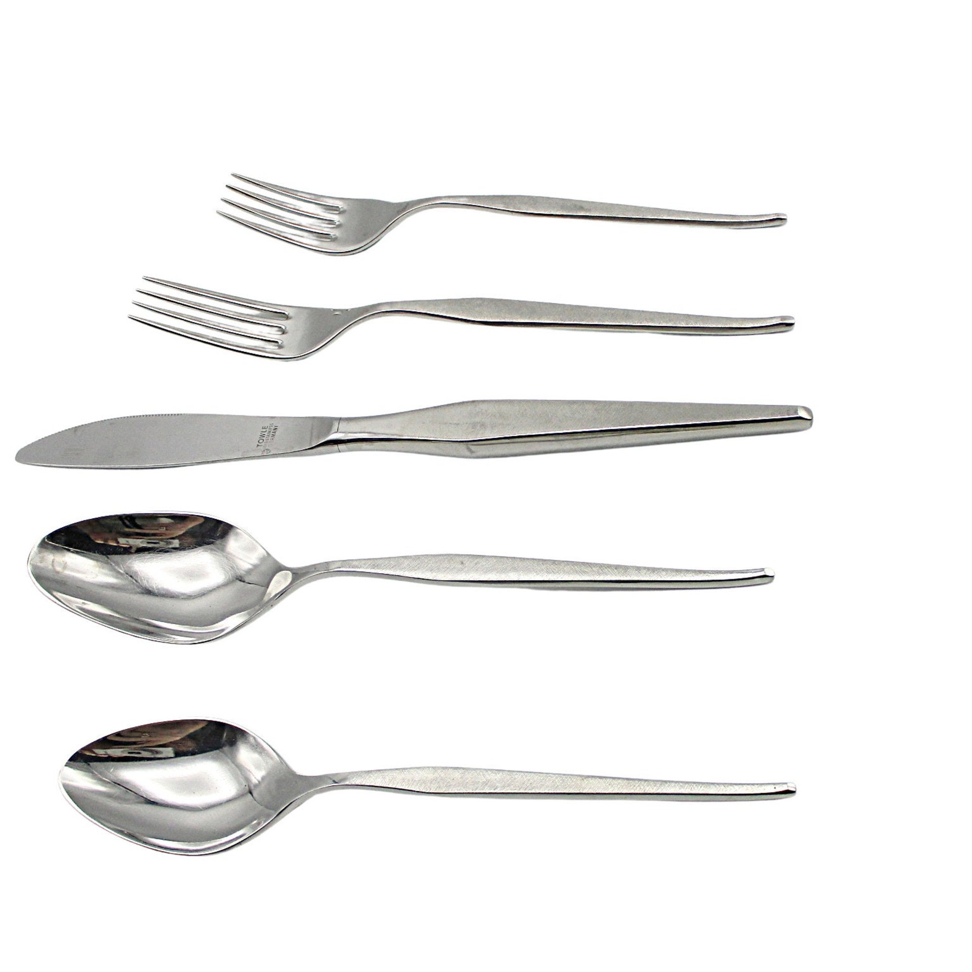 Towle Stainless Flatware, Germany, 18/8, Modern Shape Pattern, Modernist Minimalist Flatware, Replacement Pieces and Place Settings