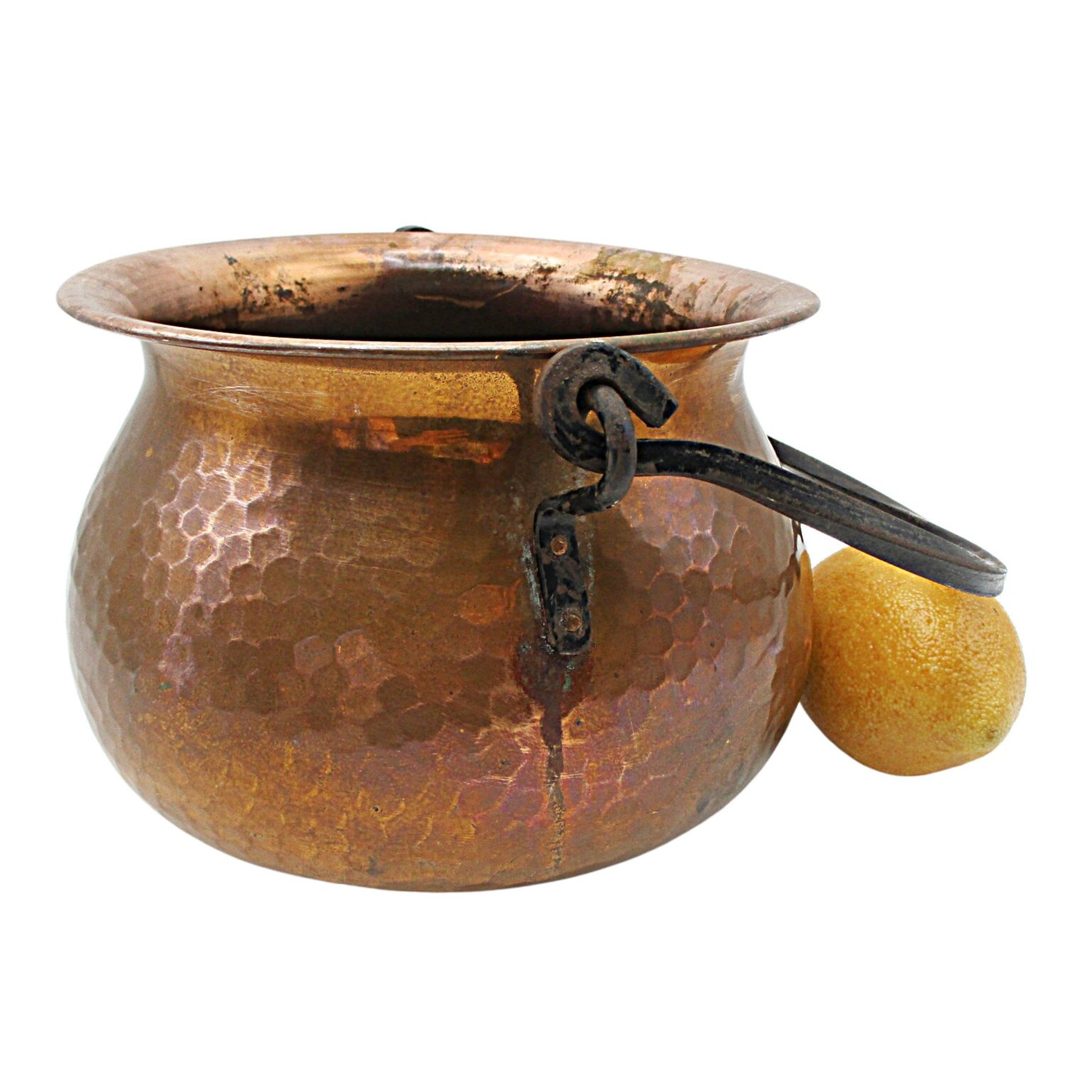 Hammered Copper Kettle with Handle, Planter or Display Piece, Rustic French Country Farmhouse Decor, Water Tight, 7 Inch Diameter