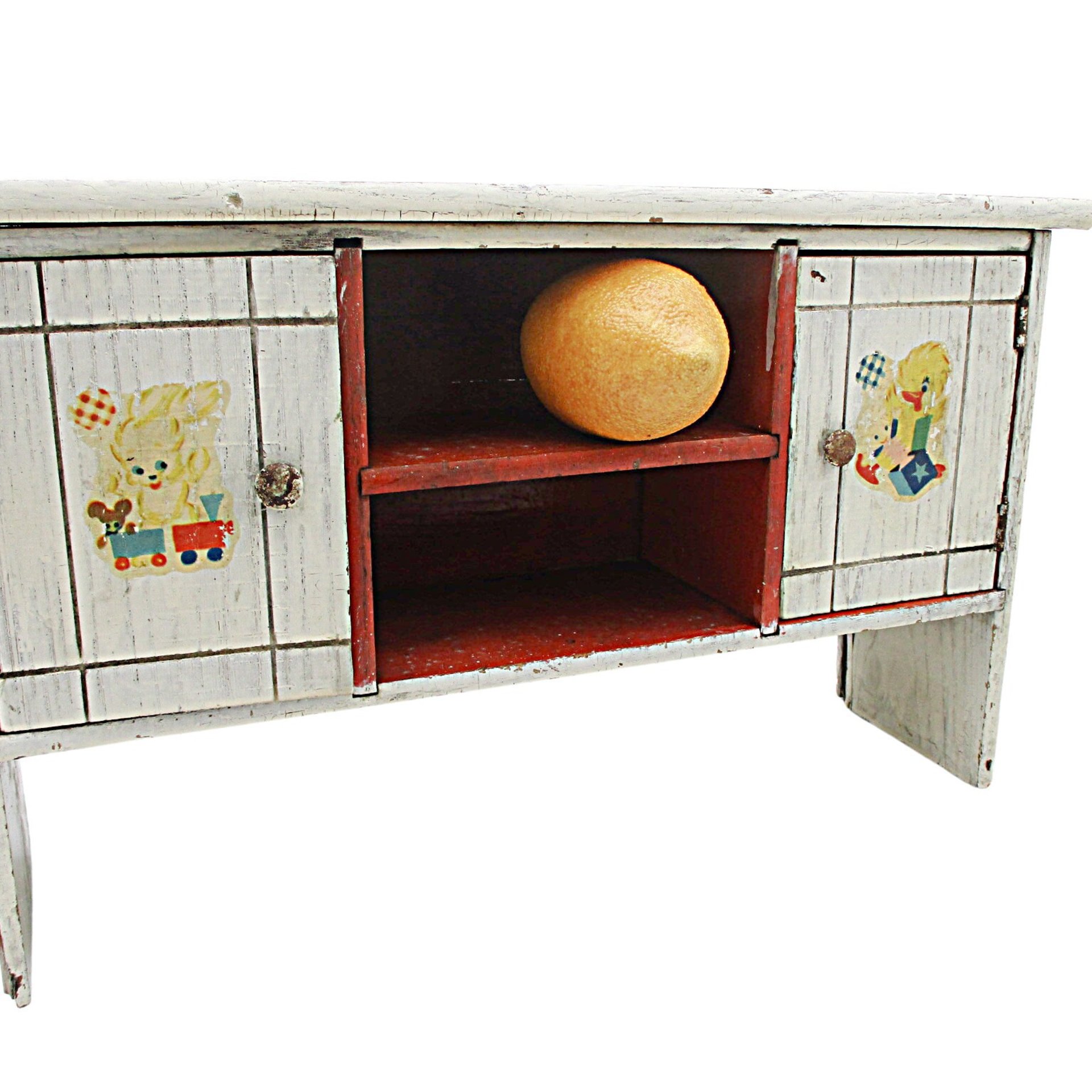 Doll Bed Headboard, Shelves Cubbies, Distressed Finish, Childs Designs, Wooden Doll Furniture, Small Buffet or Sideboard, 15 Inch by 9 Inch