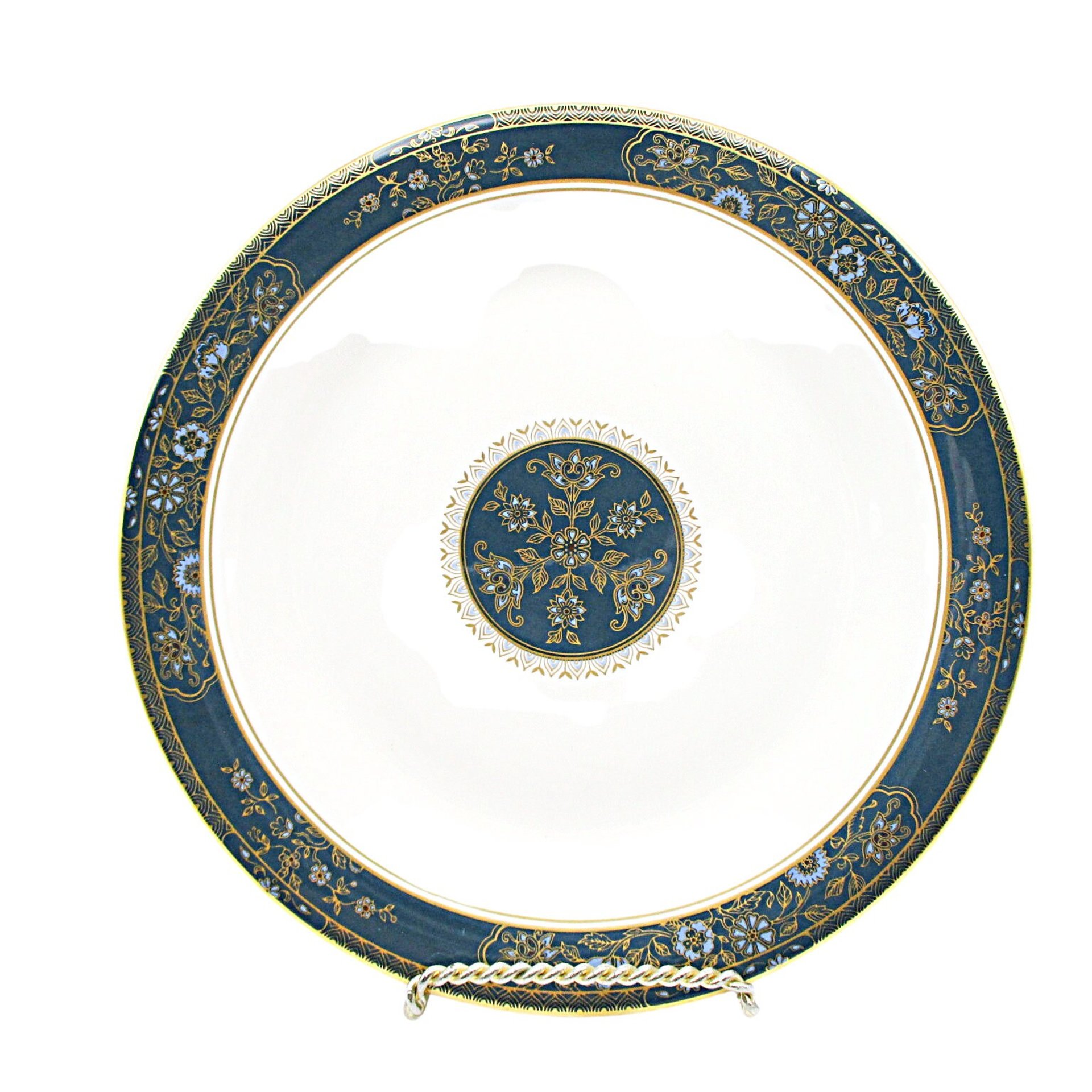 Royal Doulton Carlyle, Single Salad Plate, Deep Teal with Gold and Blue Florals, Excellent Condition