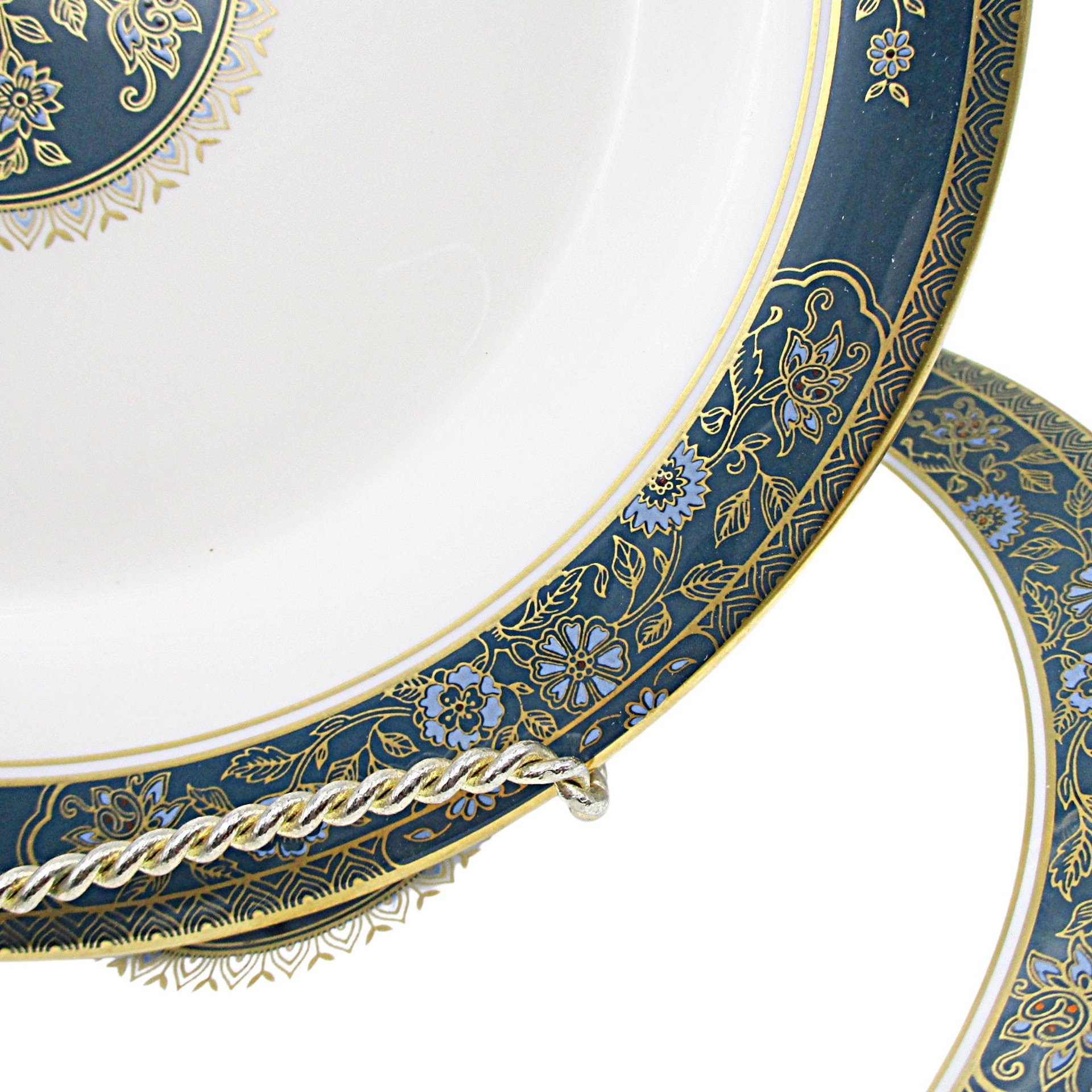 Royal Doulton Carlyle Bread Plates, Set of 4, Deep Teal with Gold and Blue Florals,  Excellent Condition