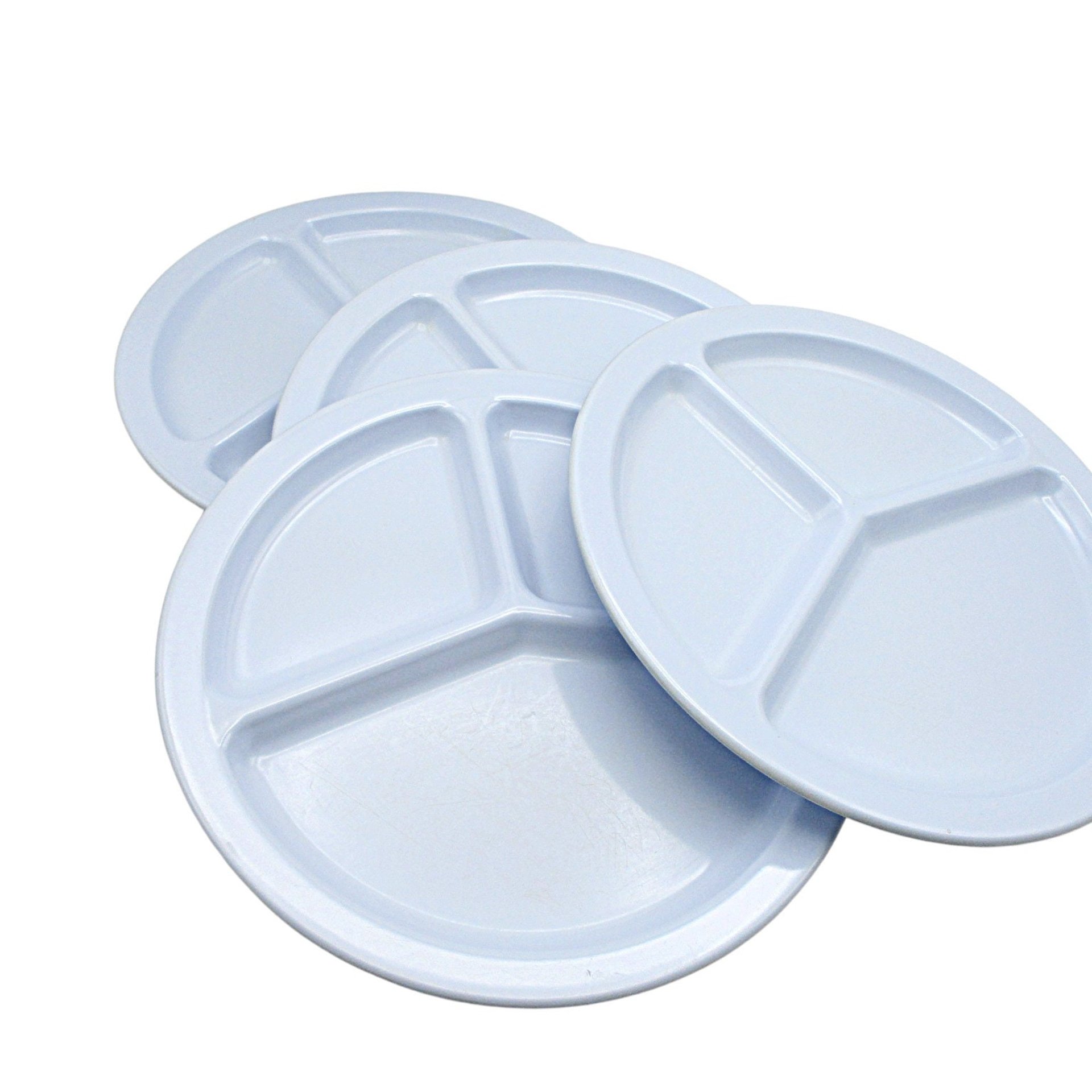Set of 4, Texas Ware, Divided Plates, Quality Melamine, Light Blue, Grill Plates, Picnic or Summer Outdoor Dining, Dinner Plates