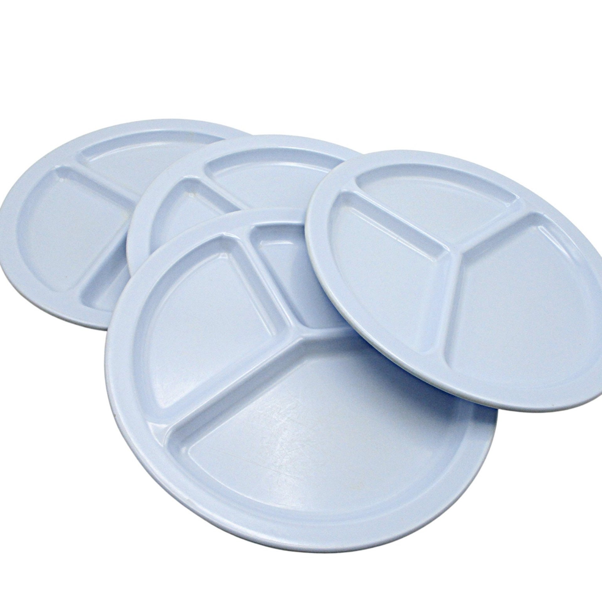 Set of 4, Texas Ware, Divided Plates, Quality Melamine, Light Blue, Grill Plates, Picnic or Summer Outdoor Dining, Dinner Plates