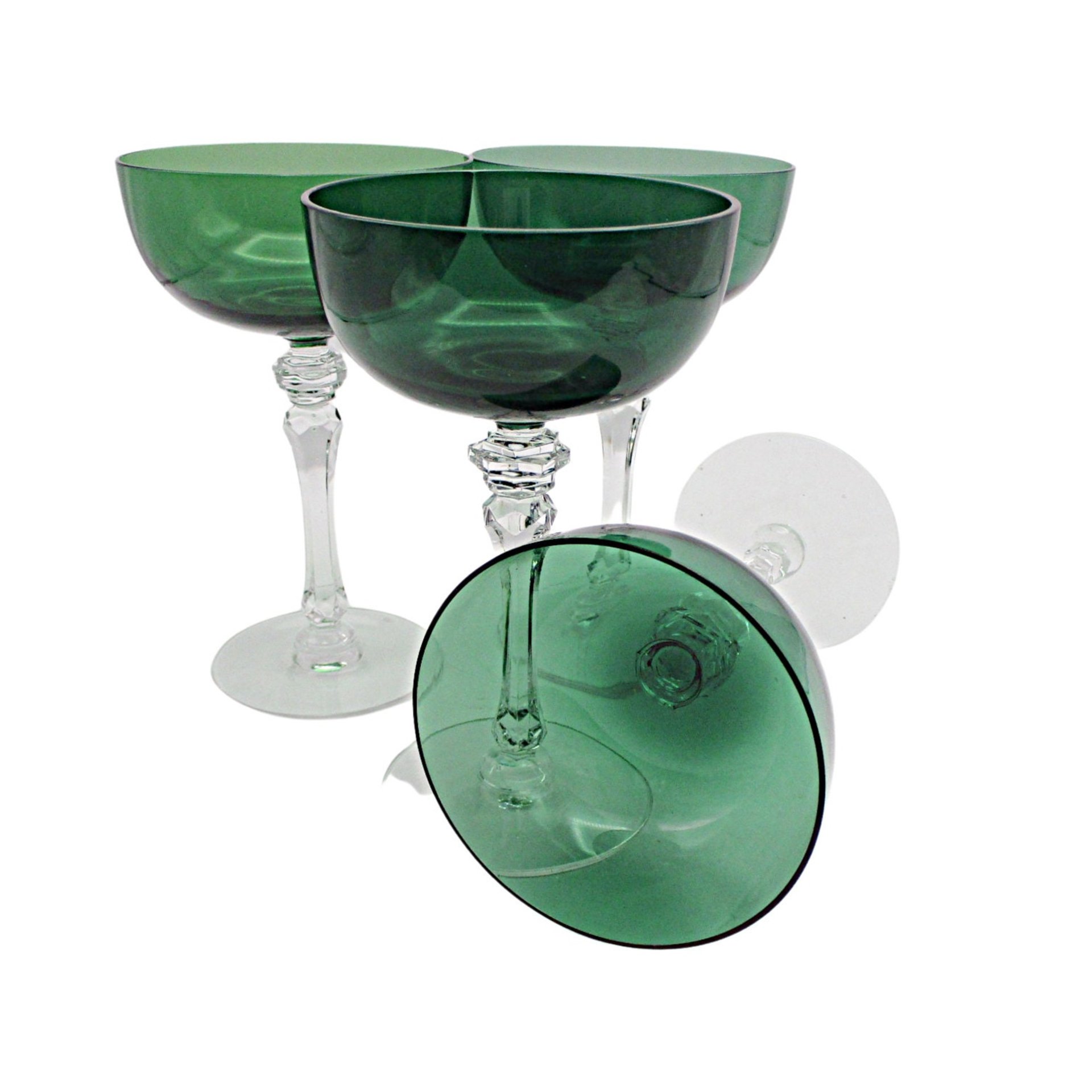 Tiffin Killarney Champagne Glasses, Green Coupes, Bridal or Toasting Glasses, Wedding Gift, Irish Wedding, 2 Sets Available