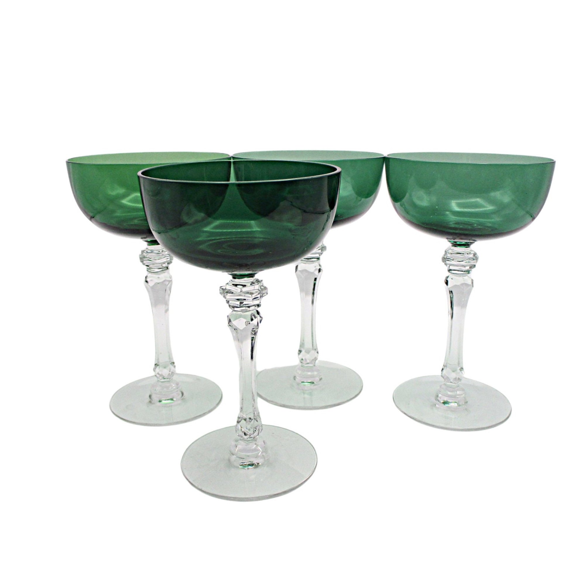 Tiffin Killarney Champagne Glasses, Green Coupes, Bridal or Toasting Glasses, Wedding Gift, Irish Wedding, 2 Sets Available