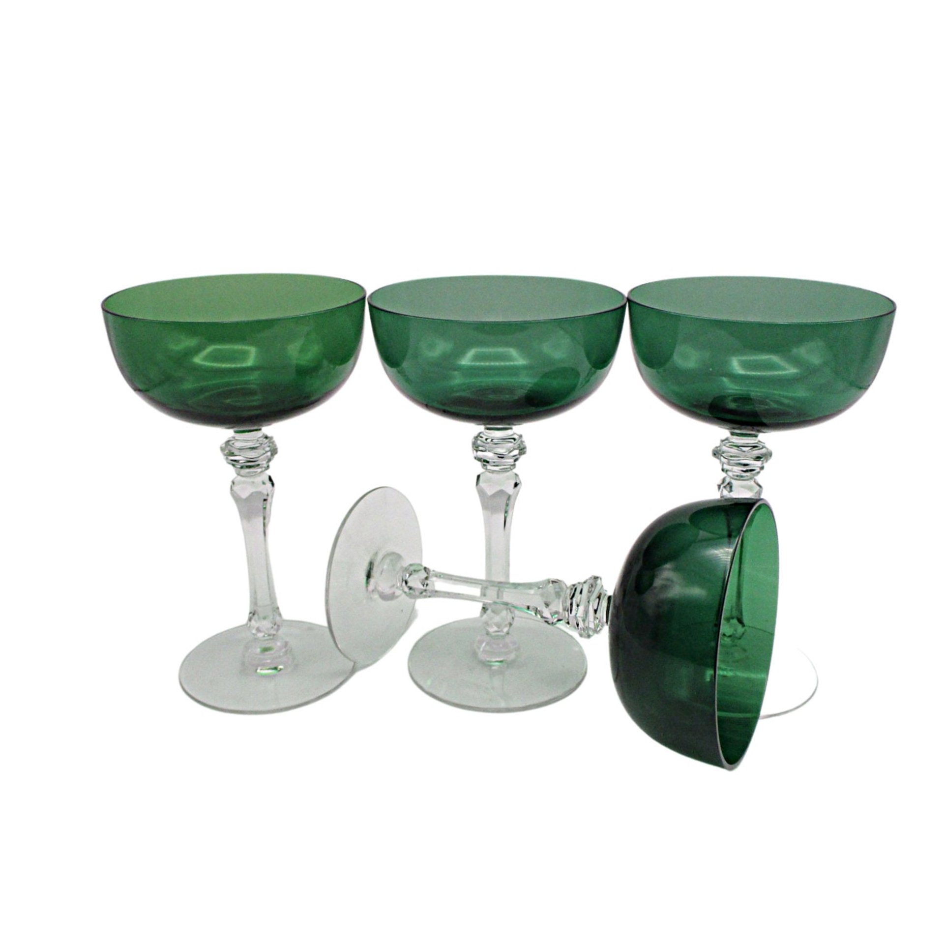 Tiffin Killarney Champagne Glasses, Green Coupes, Bridal or Toasting Glasses, Wedding Gift, Irish Wedding, 2 Sets Available