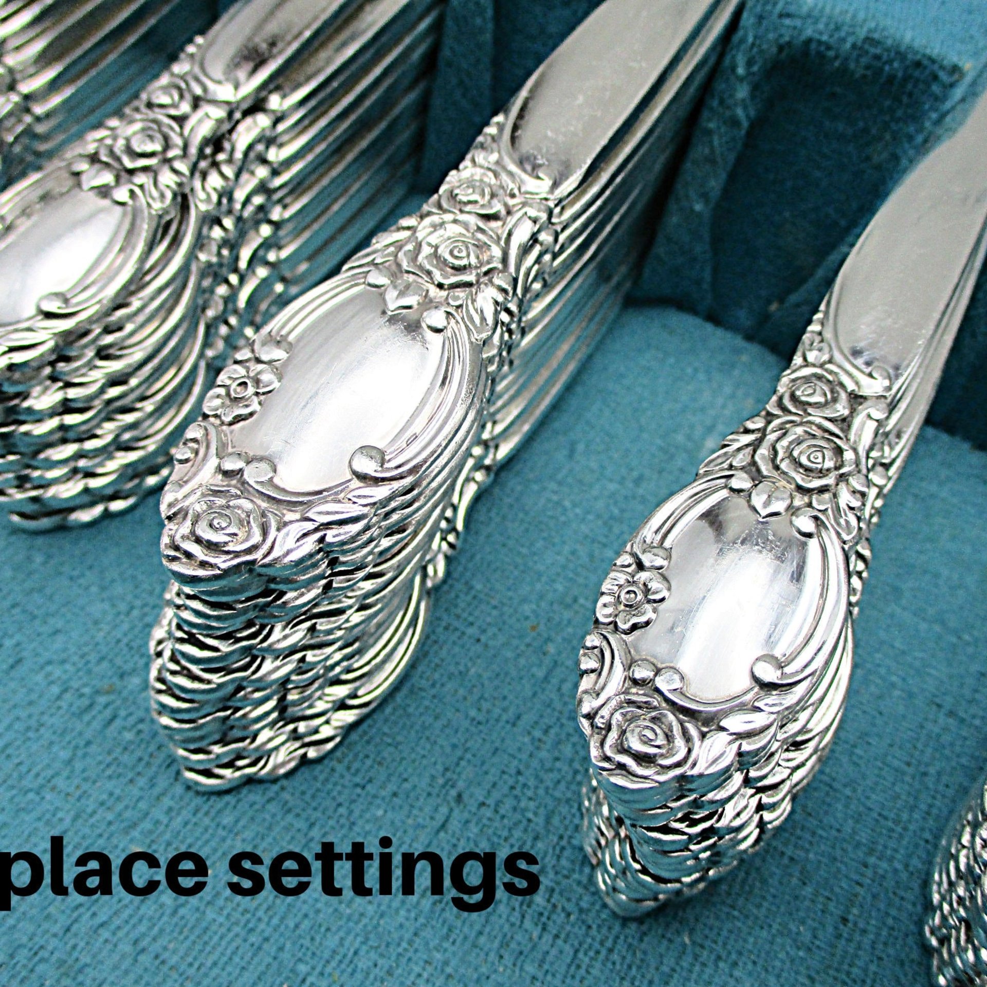 Ballad or Country Rose, Silver Plate,  Flatware Set, 12 Place Settings and Serving Pieces, Community Plate, Wooden Case, 77 Pieces Total