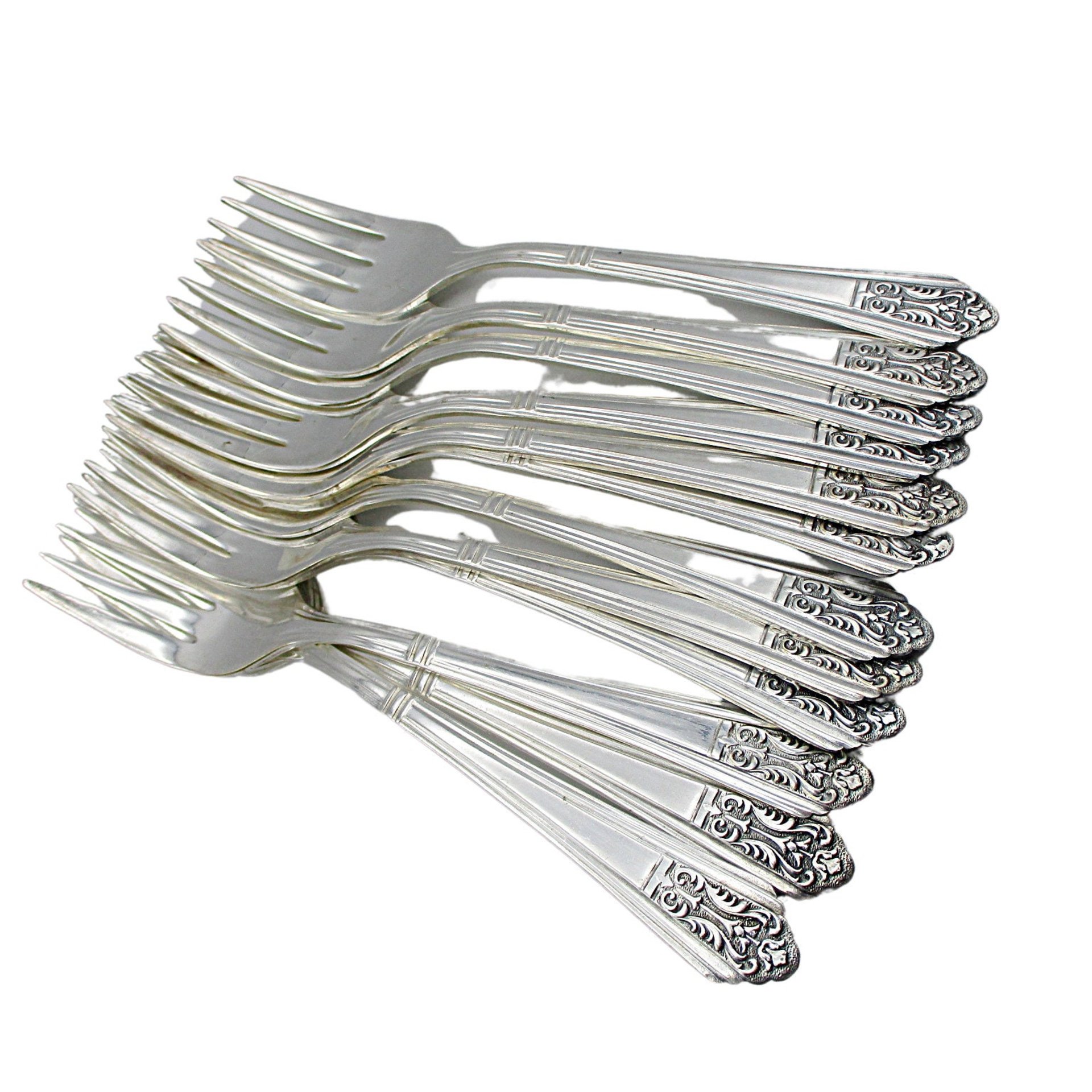 Royal Saxony Silver Plate 12 Place Settings, Plus 6 Serving Pieces, Total of 78 Pcs, 6pc Place Settings, Royal Saxony Flatware, 1930s