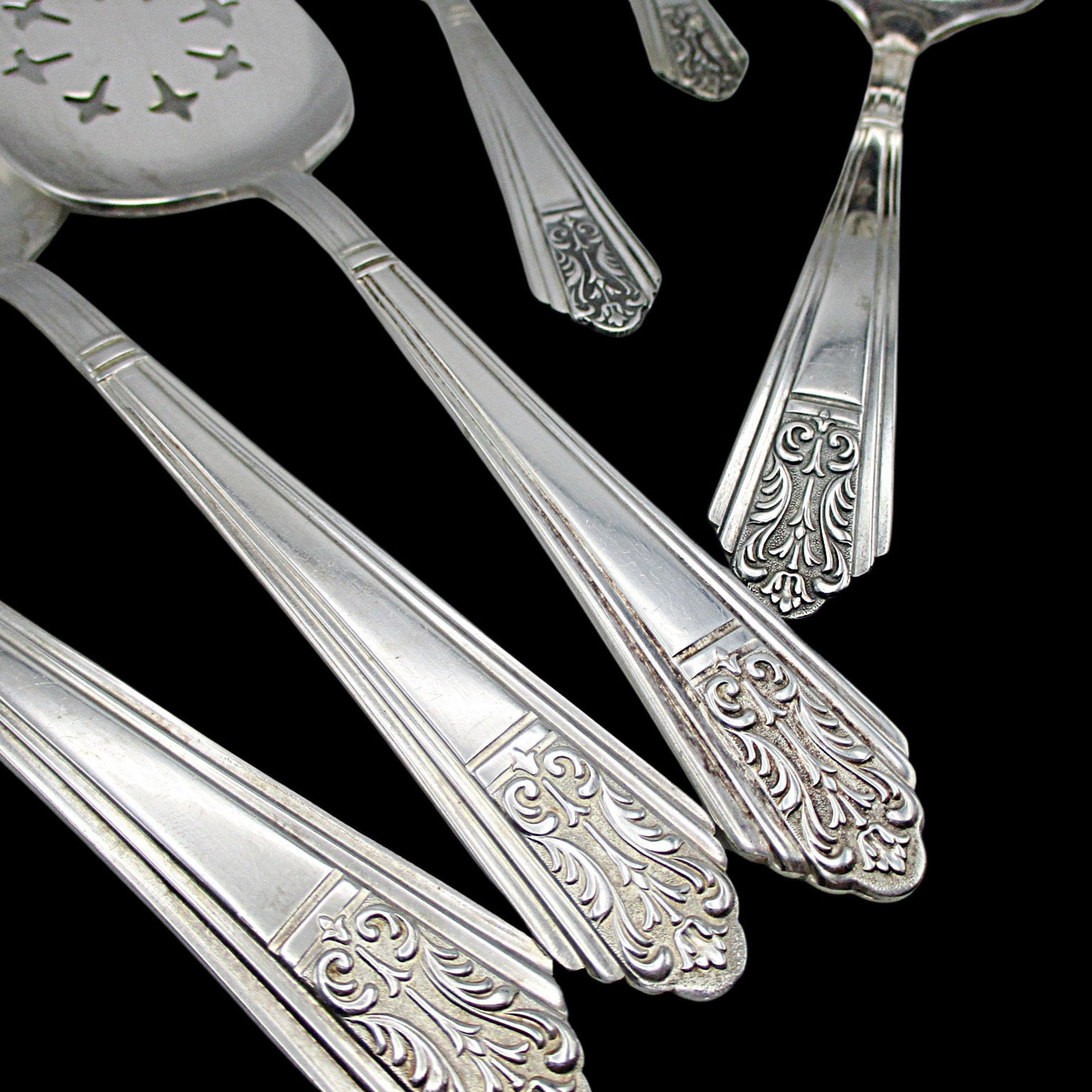 Royal Saxony Silver Plate 12 Place Settings, Plus 6 Serving Pieces, Total of 78 Pcs, 6pc Place Settings, Royal Saxony Flatware, 1930s