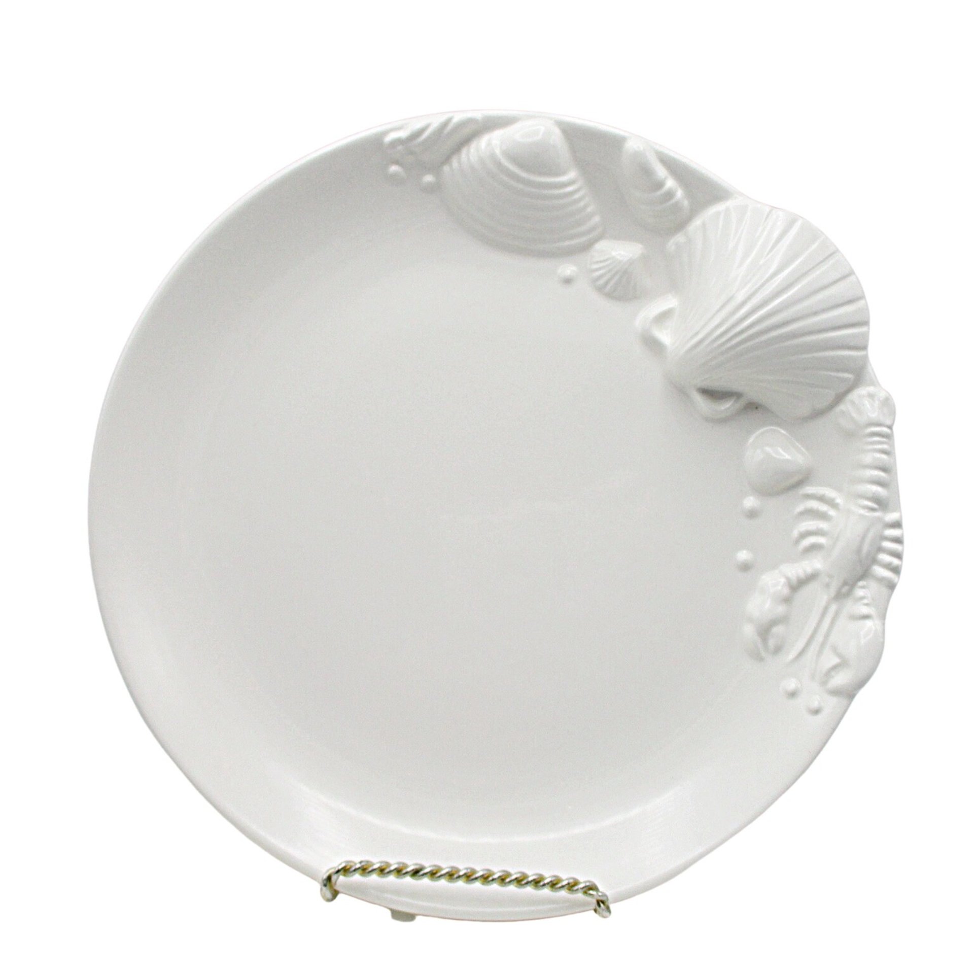Seafood Plates, Set of 6, Beach or Tropical Decor, White, Deep Relief, Japan