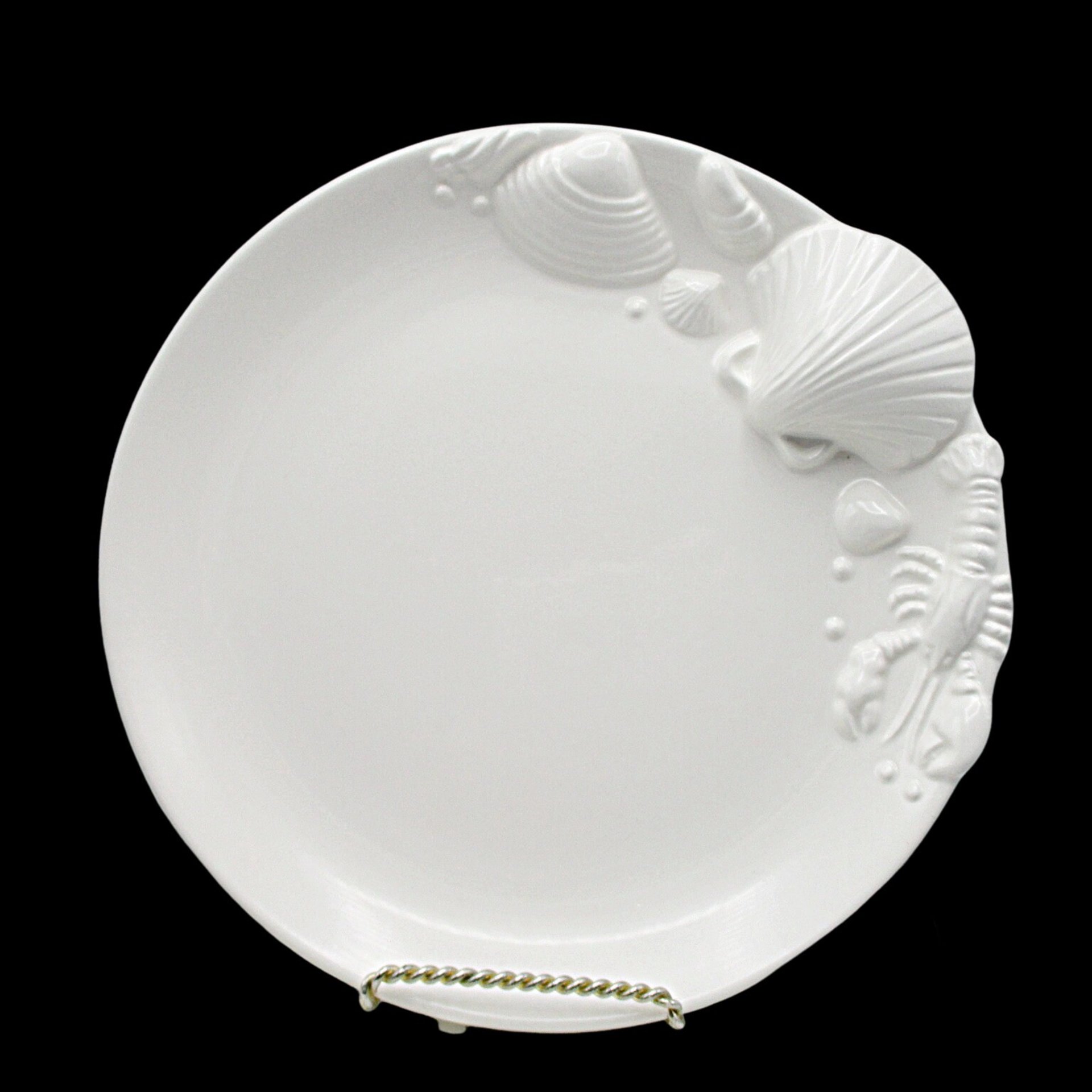 Seafood Plates, Set of 6, Beach or Tropical Decor, White, Deep Relief, Japan