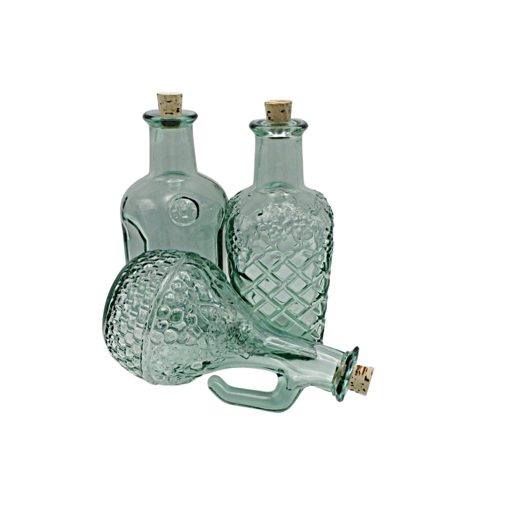 Heavy Green Decorative Bottles, with Corks, 8 Inches High, Deep Relief, Green Home Decor, Embossed Canada on Bottom
