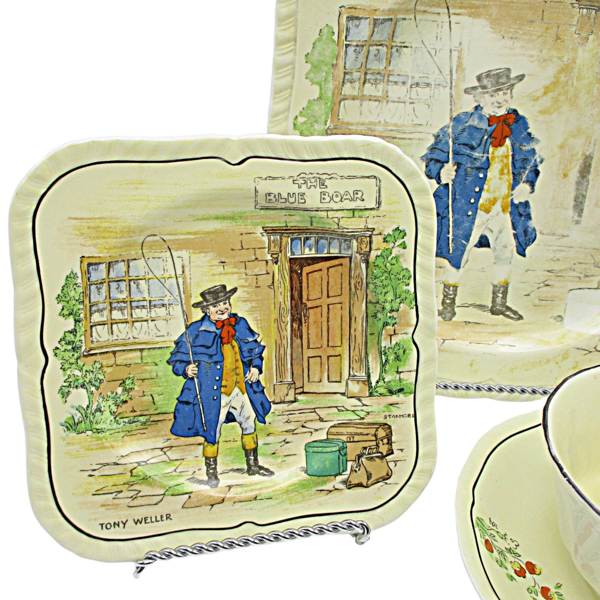 Charles Dickens Character Dish Set Tony Weller, 4pc Set, Luncheon and Dessert Plate, Cup and Saucer, by Alfred Meakin