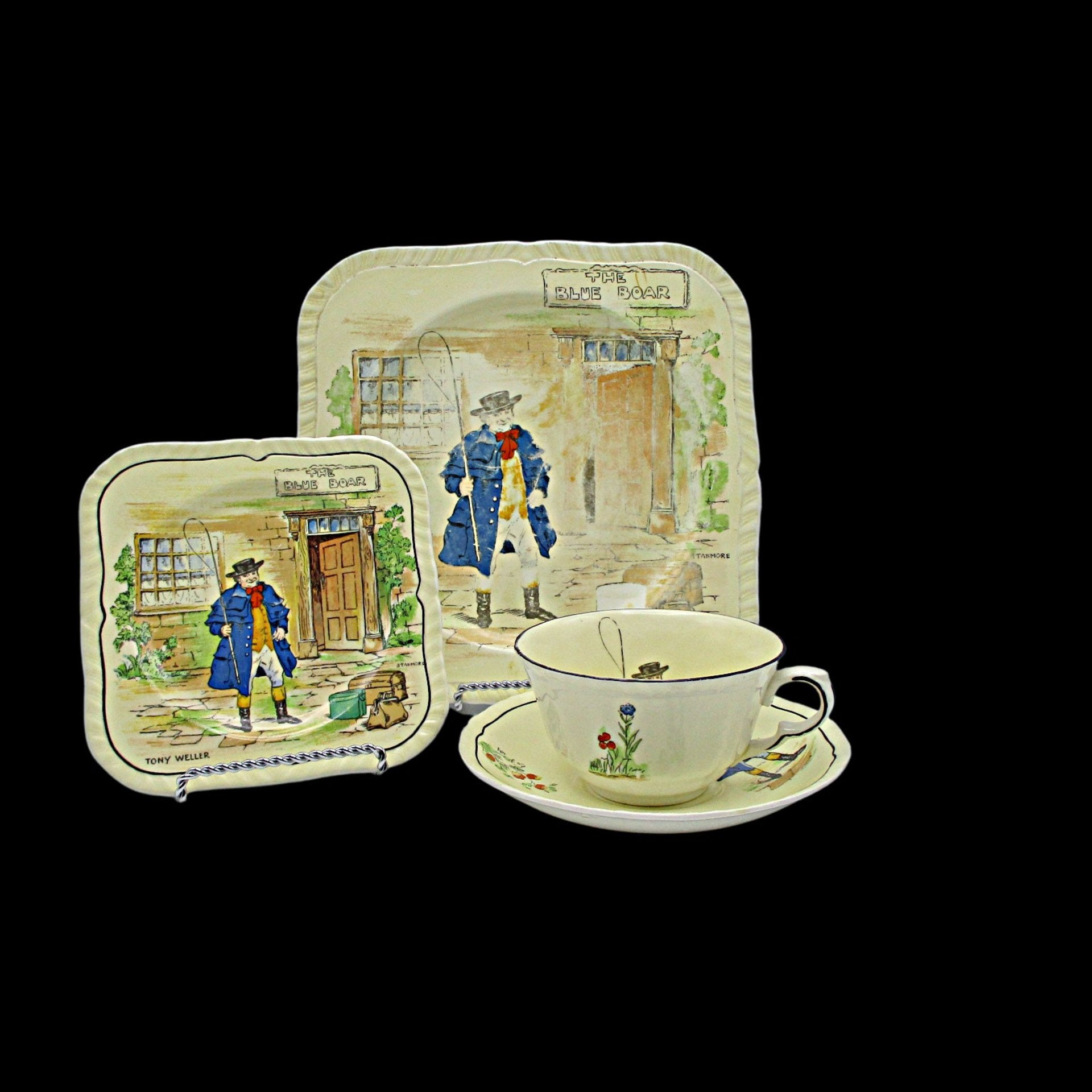 Charles Dickens Character Dish Set Tony Weller, 4pc Set, Luncheon and Dessert Plate, Cup and Saucer, by Alfred Meakin